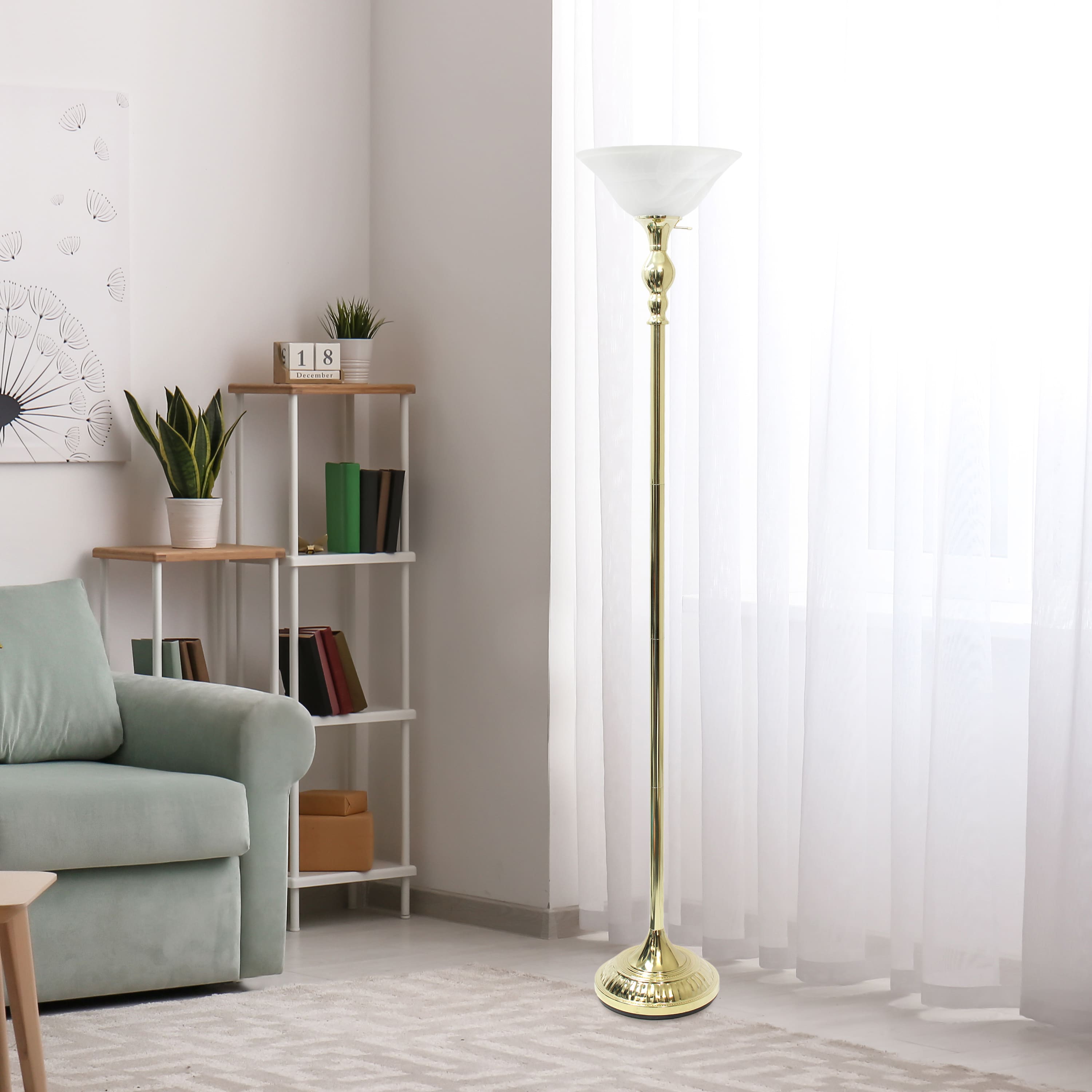Lalia Home 6ft. Torchiere Floor Lamp with Marbleized Shade