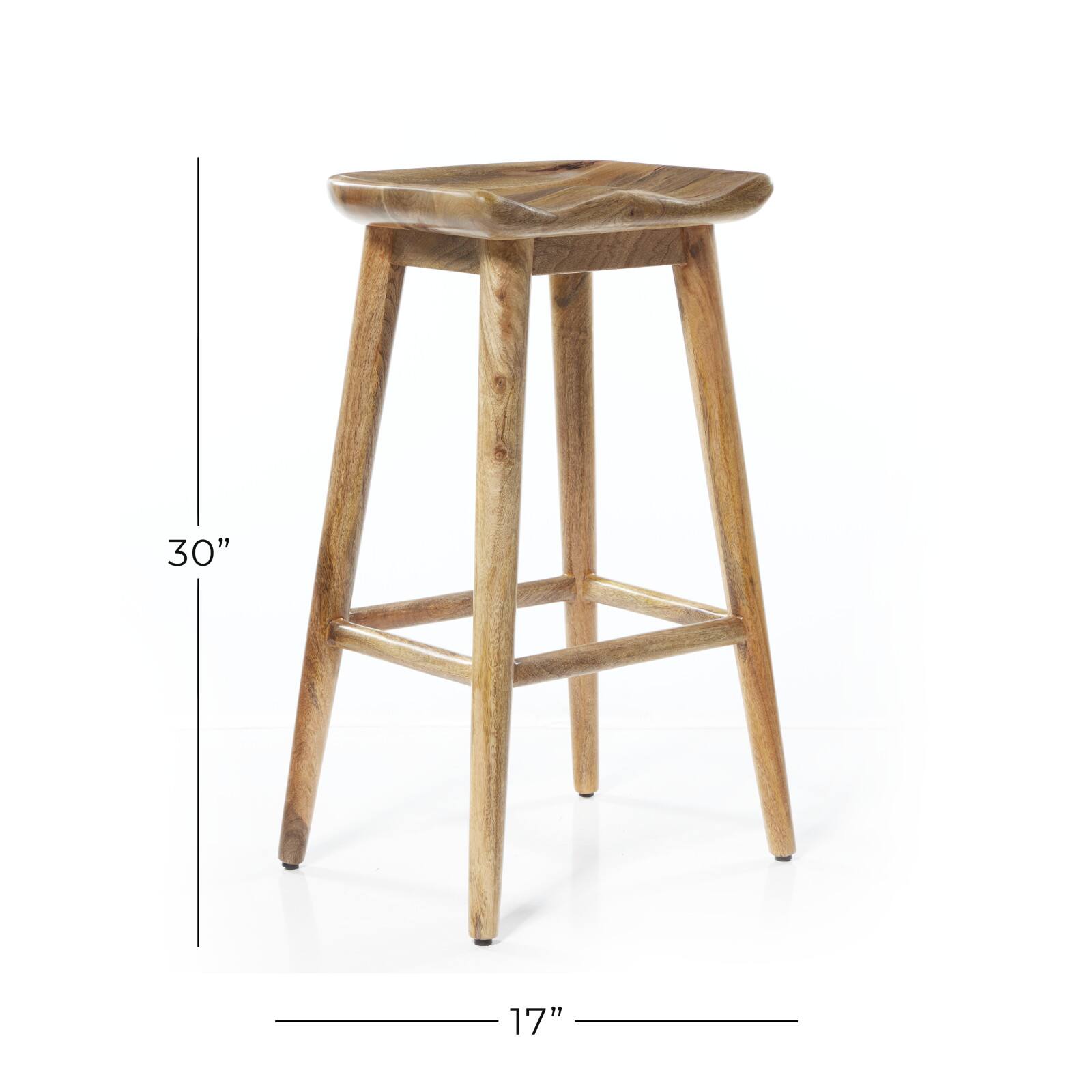 Brown Wood Contemporary Stool, 30&#x22; x 17&#x22; x 14&#x22;