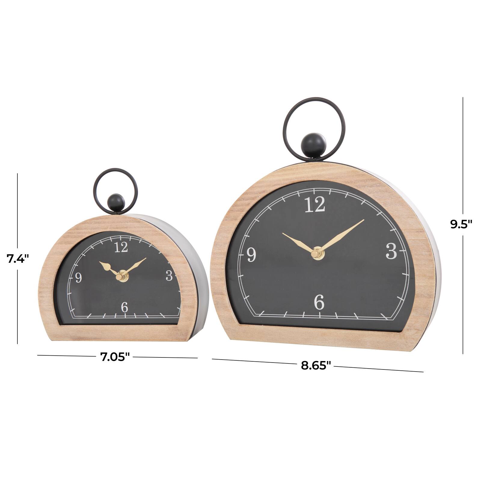 Black Wooden Semicircle Clock Set with Brown Wooden Frame &#x26; Ring Handle