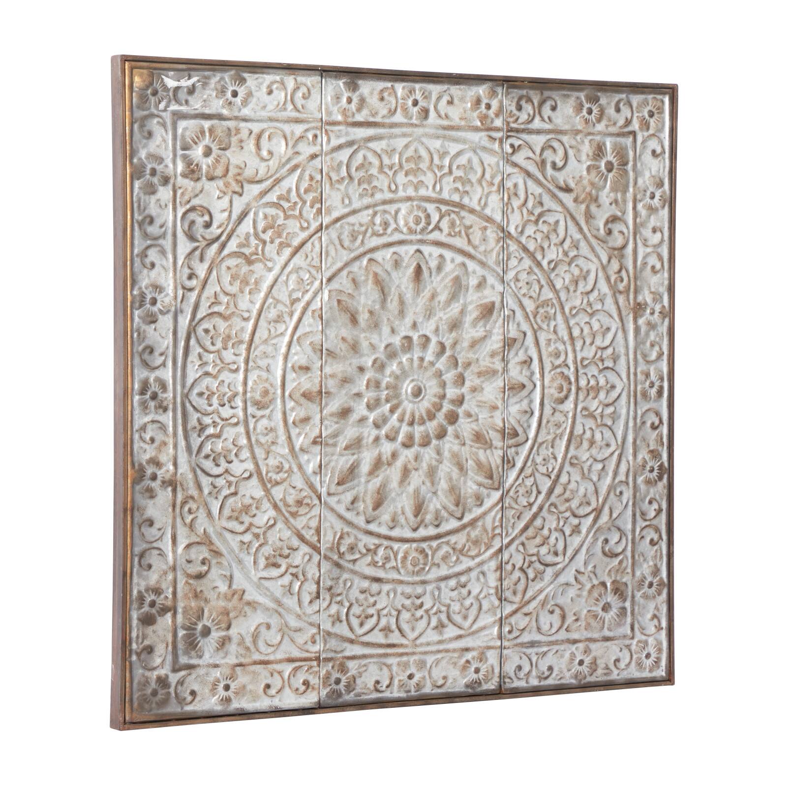 36&#x22; Gray Metal Rustic Floral Wall D&#xE9;cor