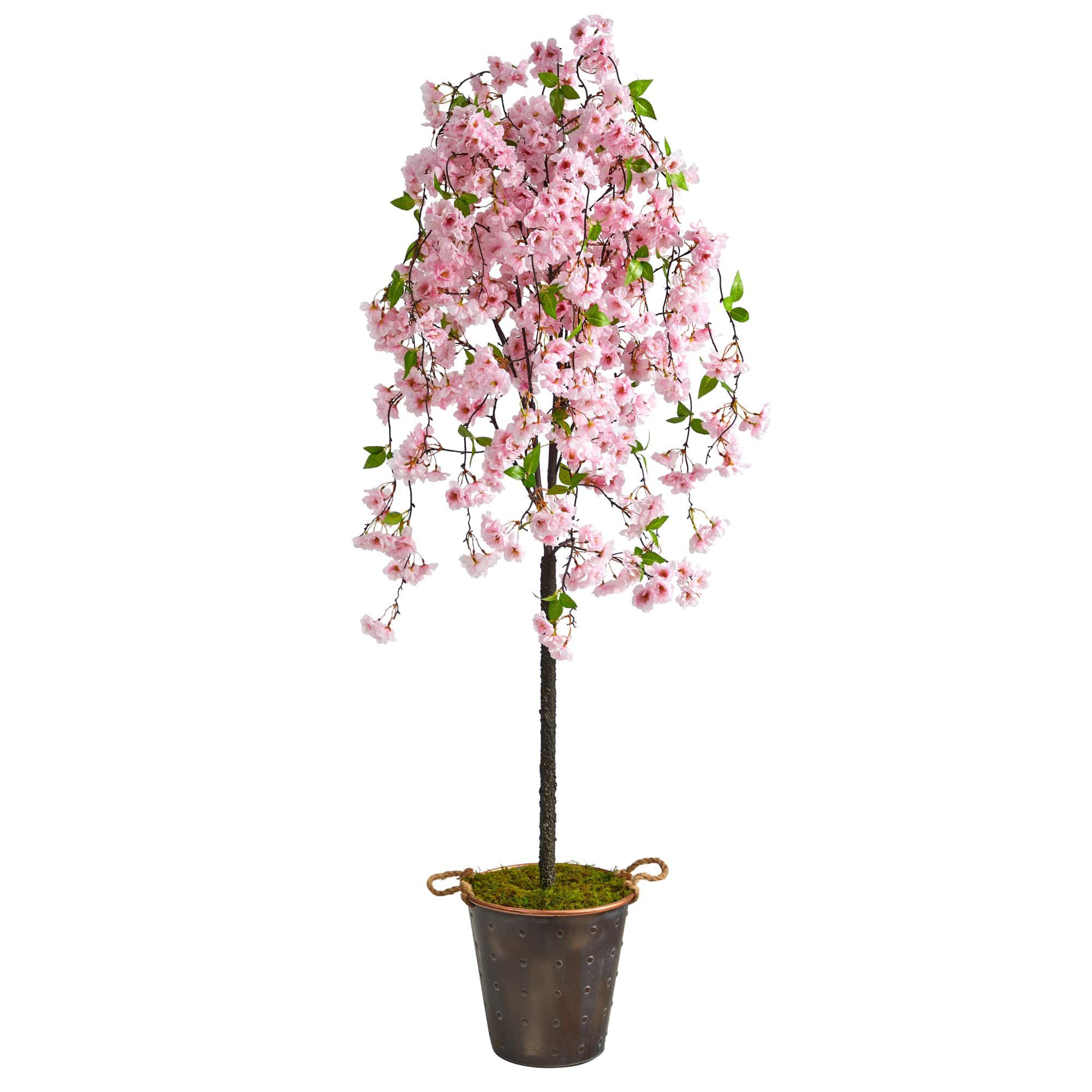 6ft. Cherry Blossom Artificial Tree in Decorative Metal Pail with Rope