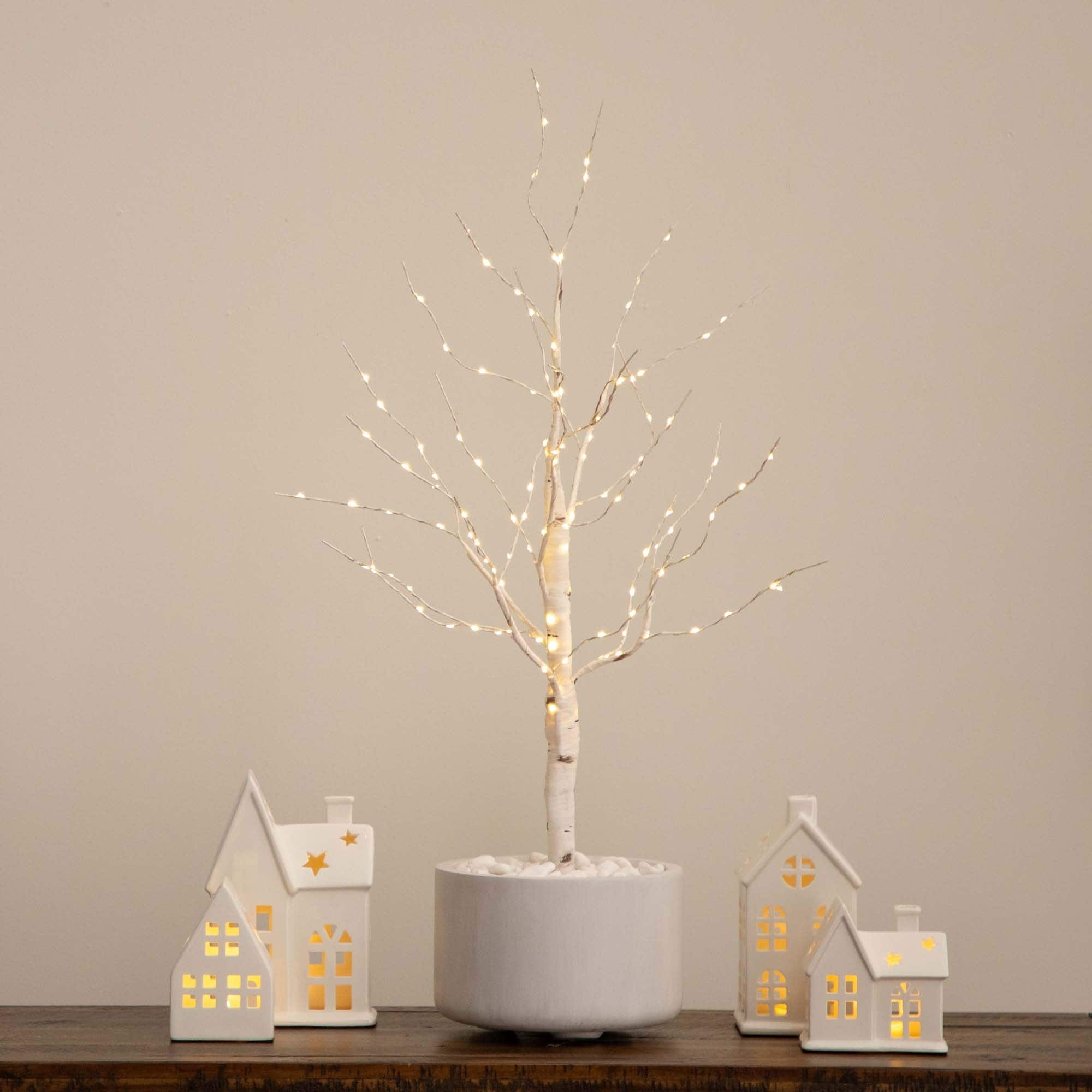 3ft. Pre-Lit White Birch Artificial Christmas Tree, Warm White LED Lights
