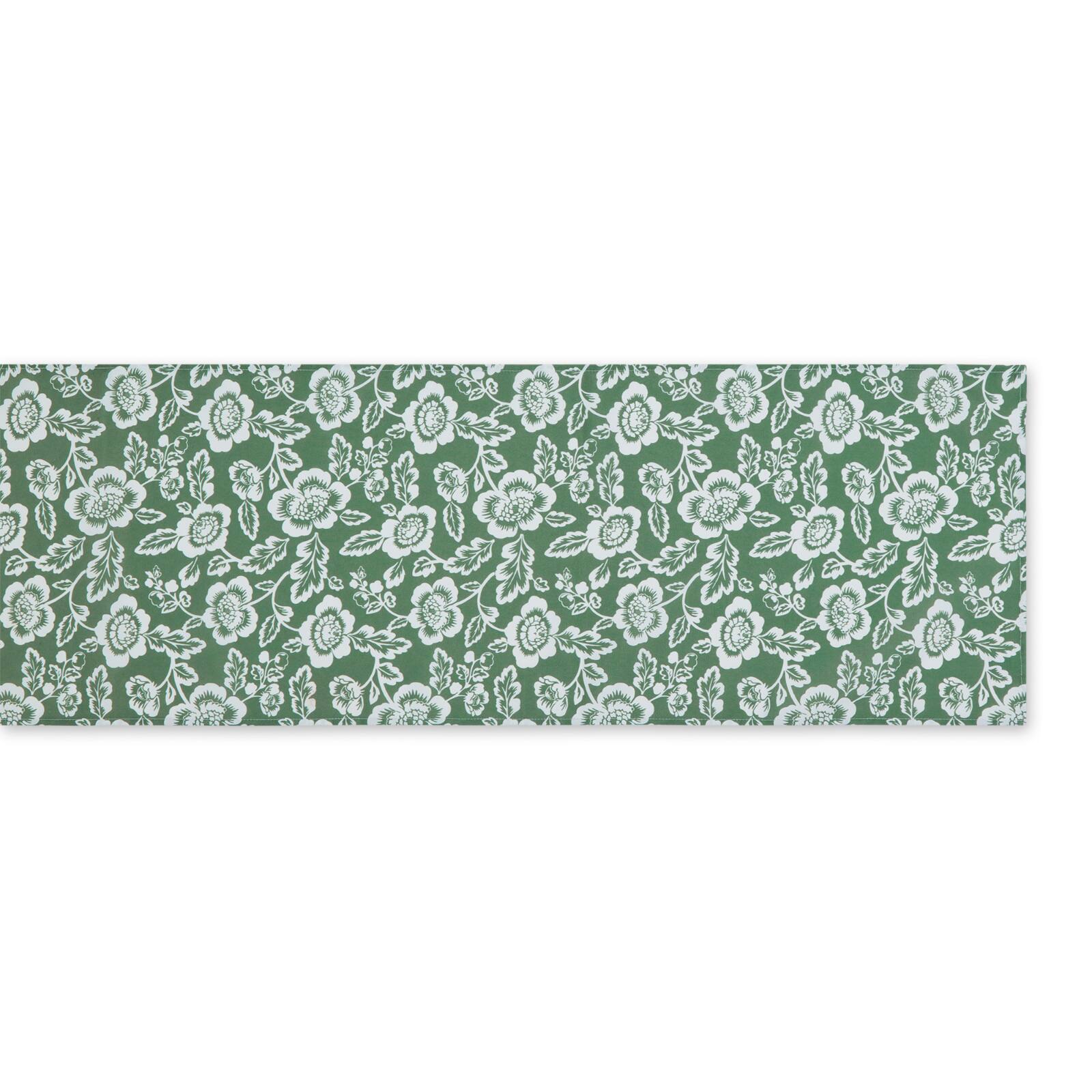 Artichoke Green  Floral Print Outdoor Table Runner, 14" x 72"