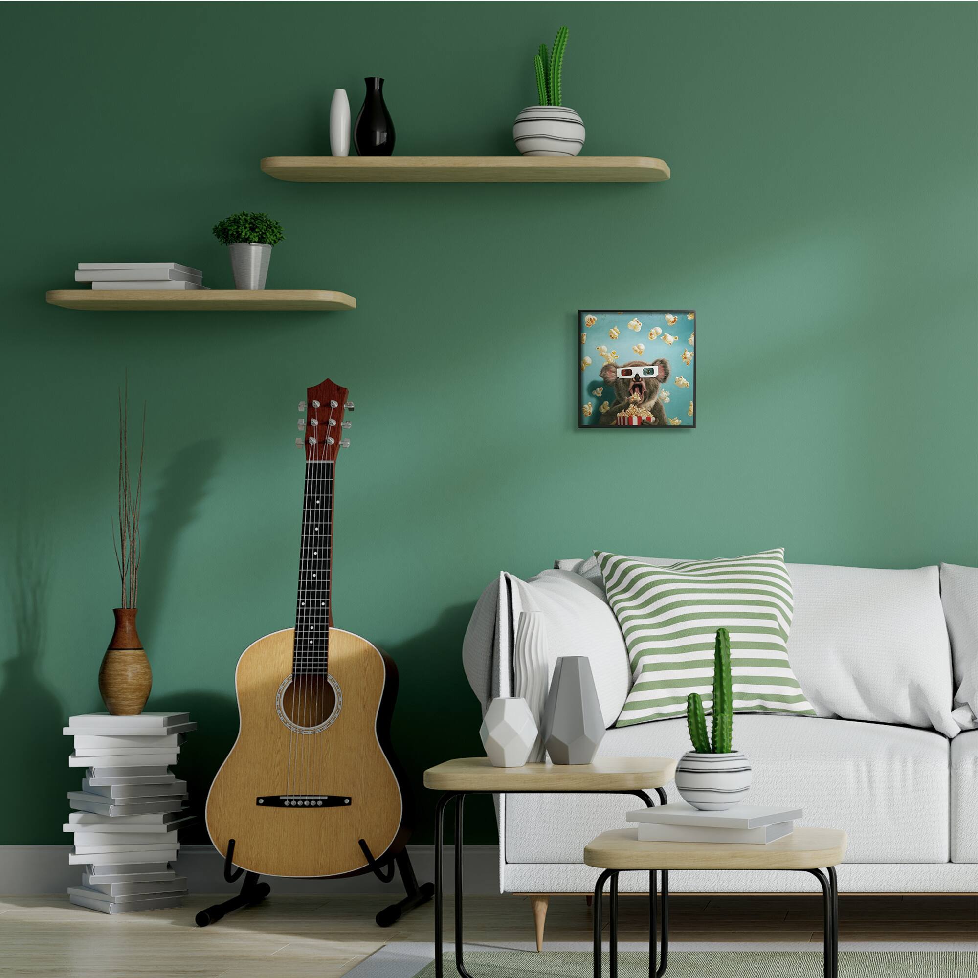 Stupell Industries Adorable Koala Watching Movie with Popcorn, 12" x 12"