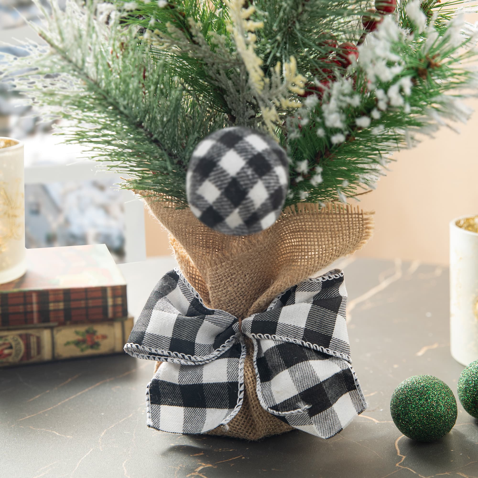 Glitzhome® 21" Flocked Pine & Berries Table Tree