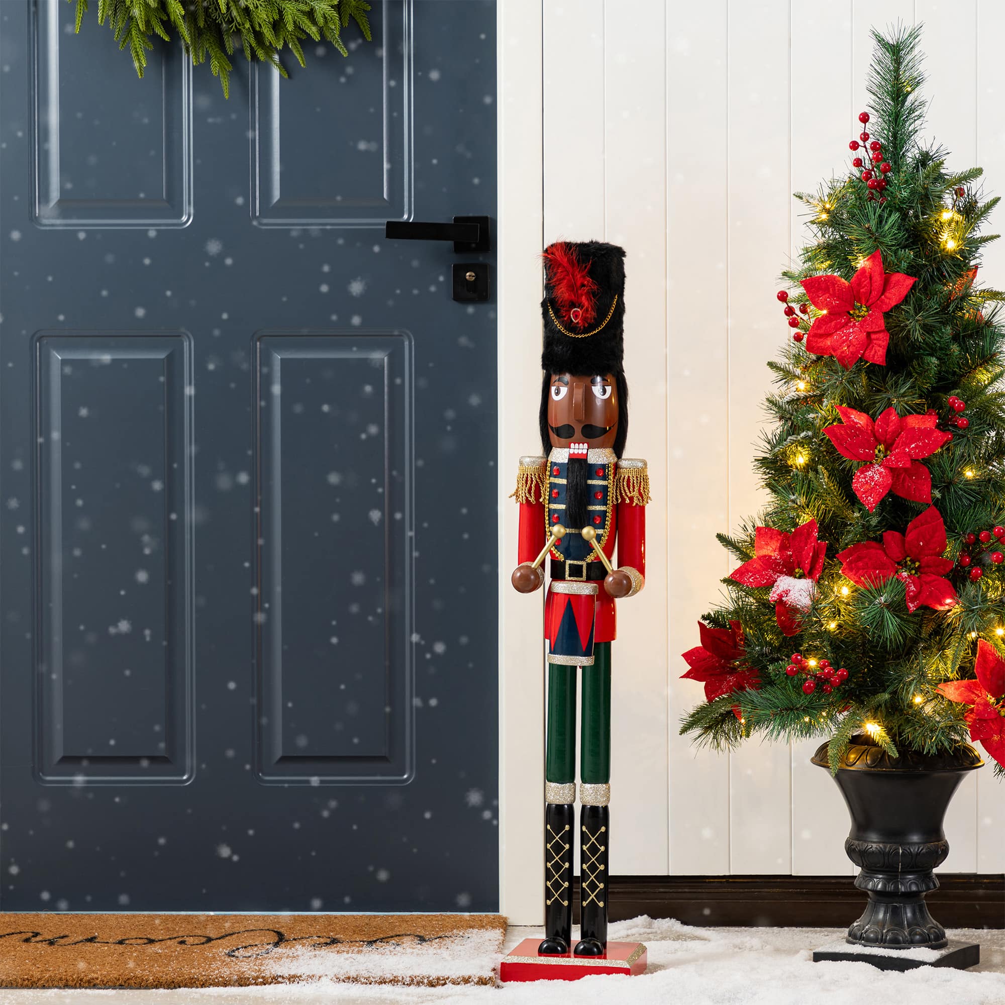 Glitzhome&#xAE; 36.5&#x22;H Wooden Christmas African American Soldier Nutcracker