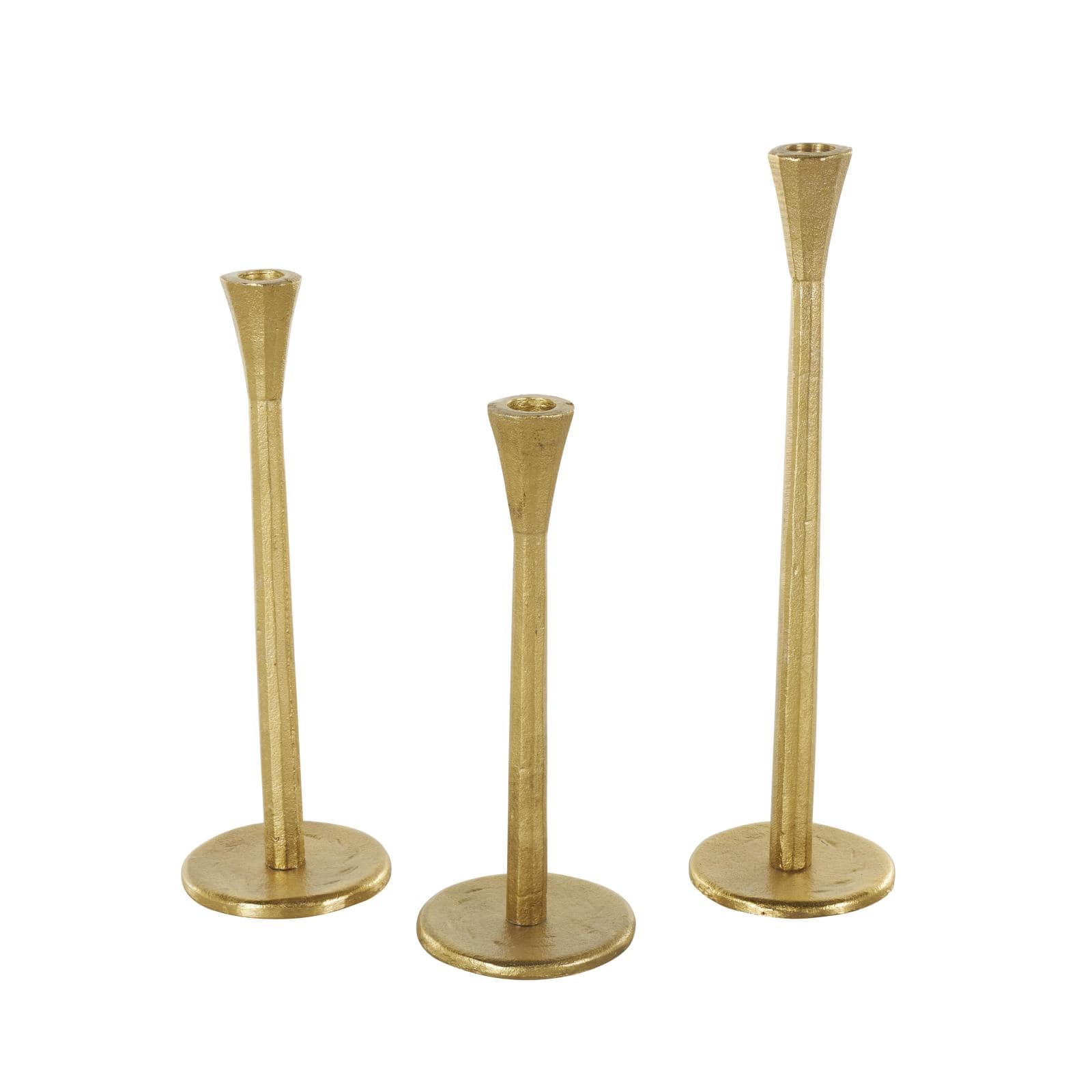 Gold Aluminum Metal Tapered Slim Minimalistic Decorative Candle Holder with Round Base, 3ct.