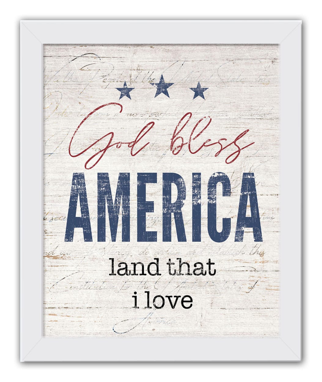 God Bless America White Framed Print Under Plexiglass
