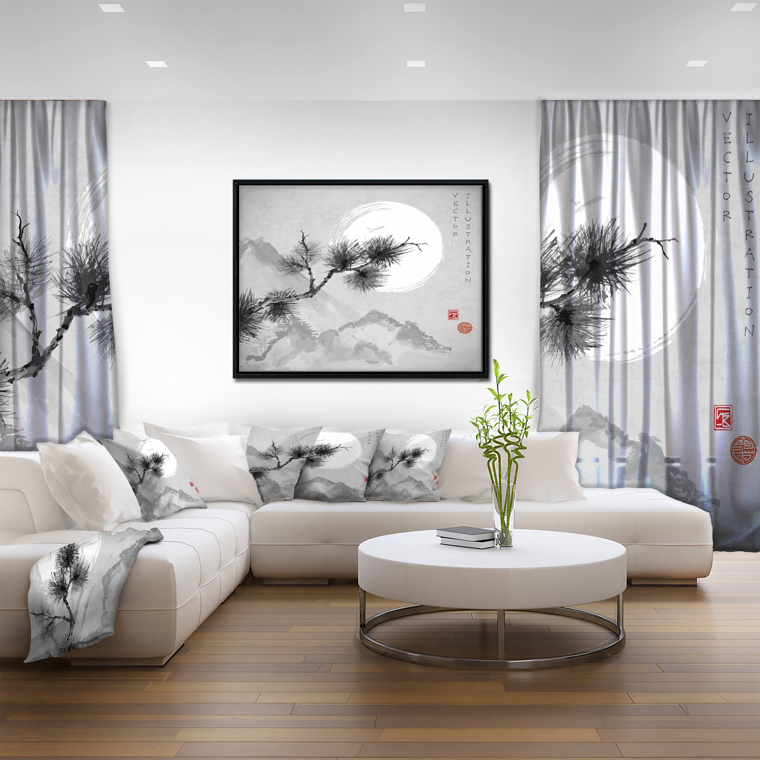 Designart - Pine Tree Branch - Japanese Canvas Art Print in Black Frame