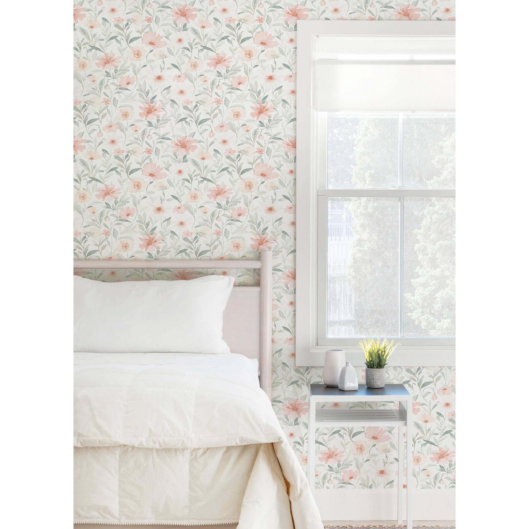 RoomMates Pink & Jade Flower Market Peel & Stick Wallpaper