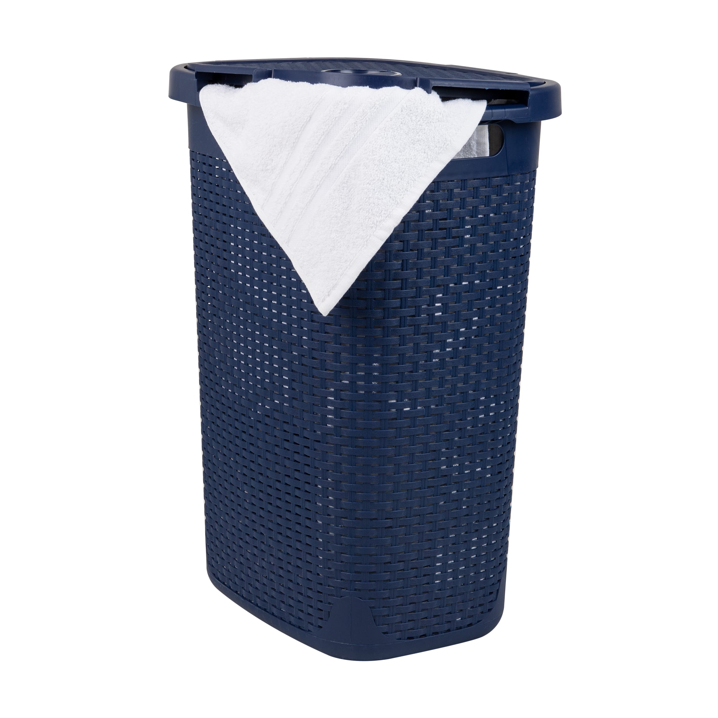Mind Reader 60L Hamper Laundry Basket with Cutout Handles, Navy