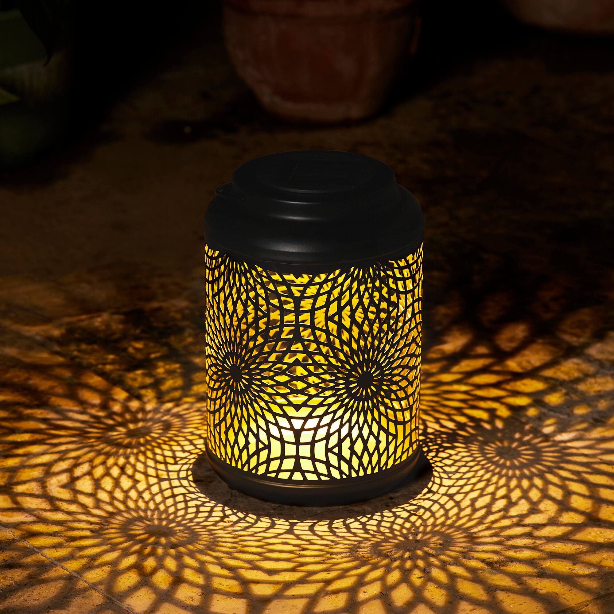 Glitzhome® 9" Cutout Metal Solar Powered Outdoor Hanging Lantern