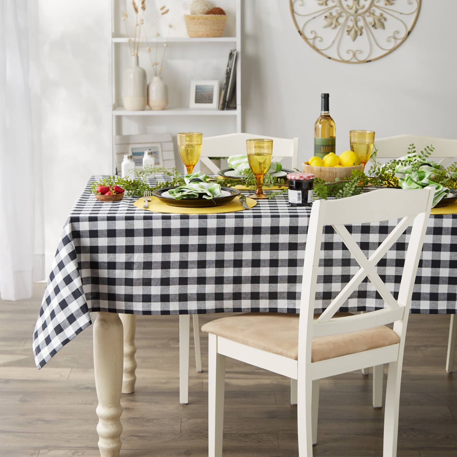 Black-White Checkers Tablecloth 52&#x22; x 52&#x22;