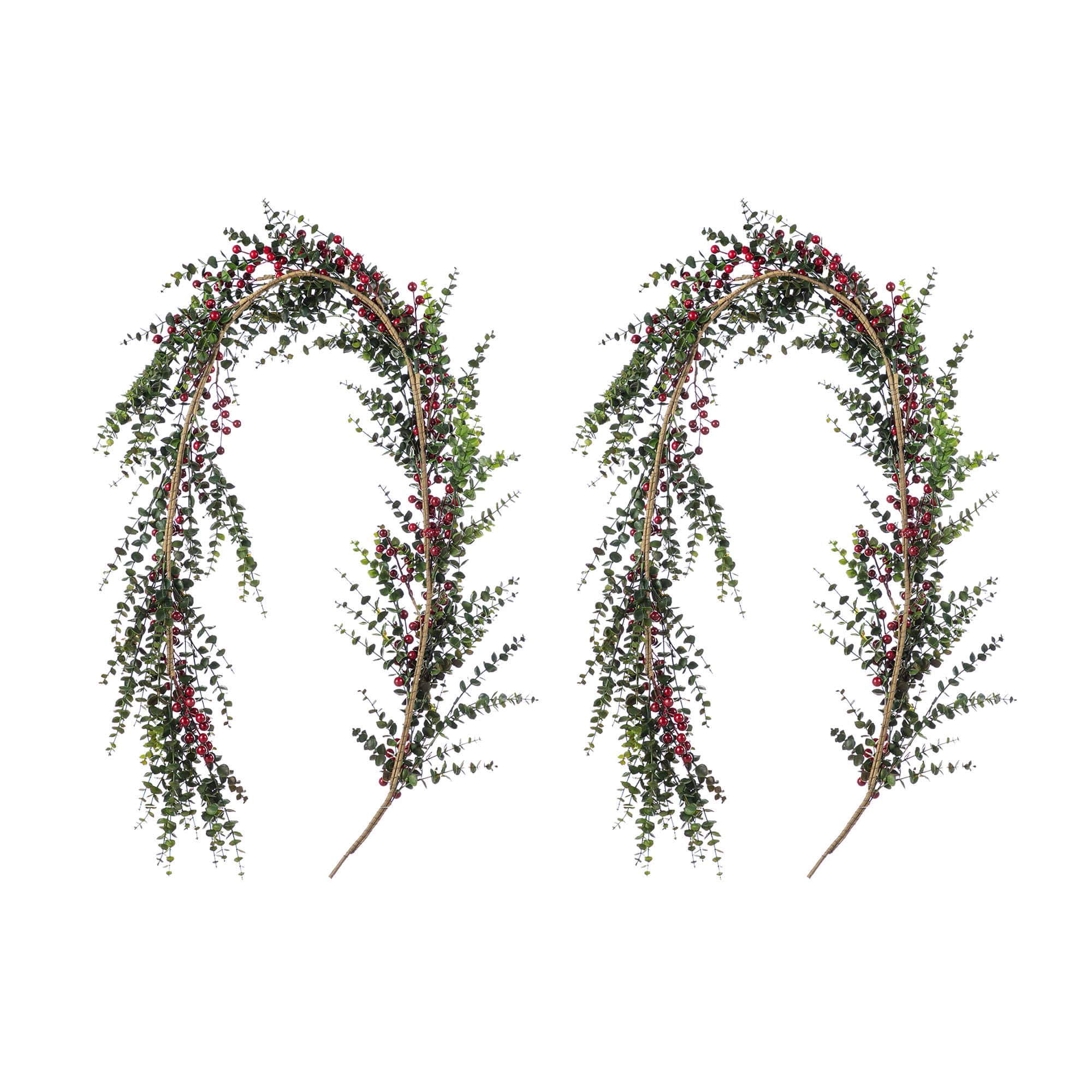 Glitzhome® 6ft Christmas Greenery Eucalyptus Garland with Red Berries, 2ct.
