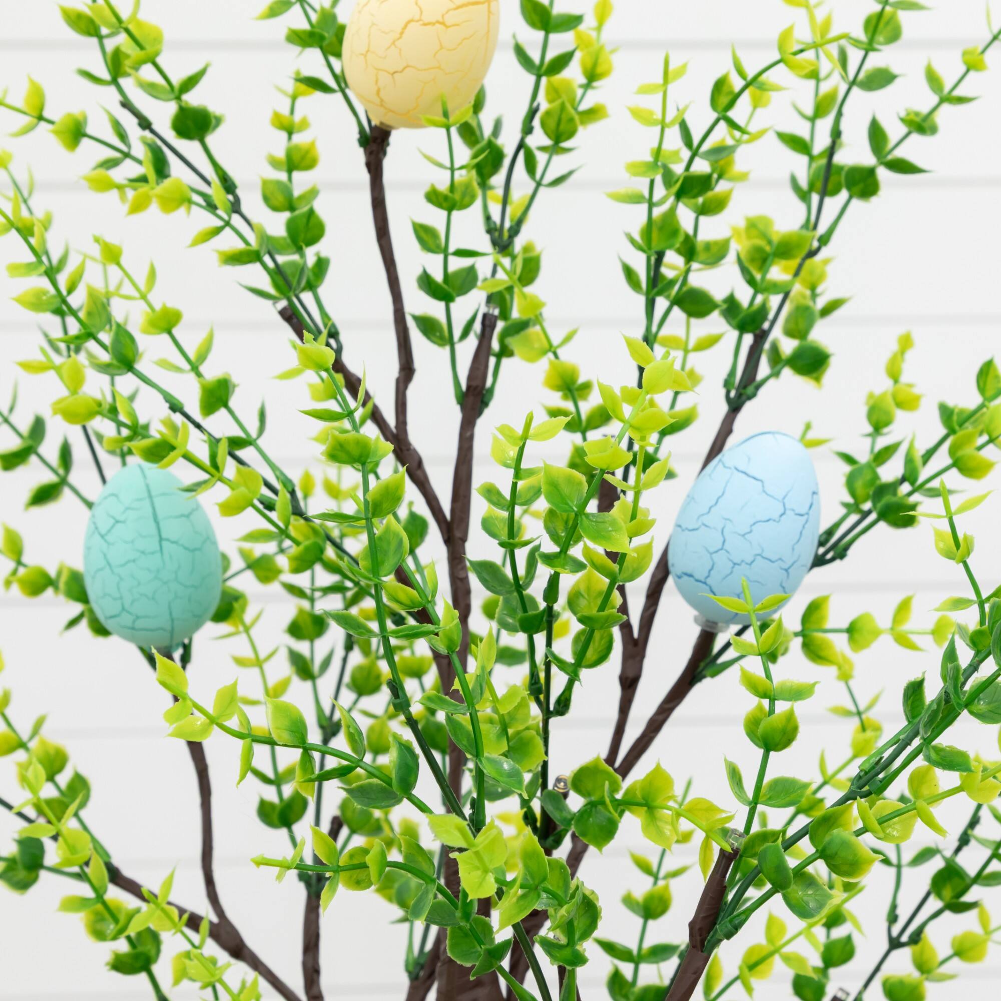 2ft. Pre-Lit Artificial Easter Egg Twig Tree with Greens and 24 Warm White LED Lights