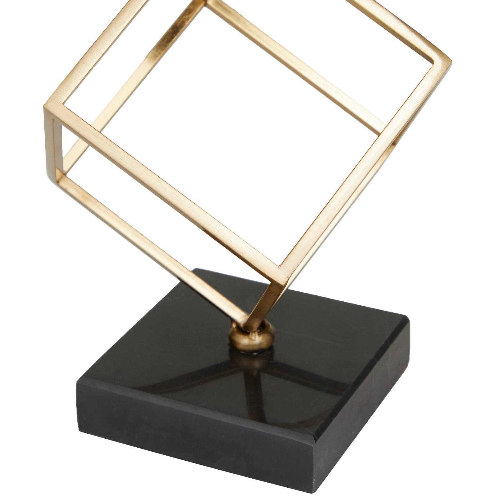 19" Black Marble Gymnast with Gold Cube Sculpture