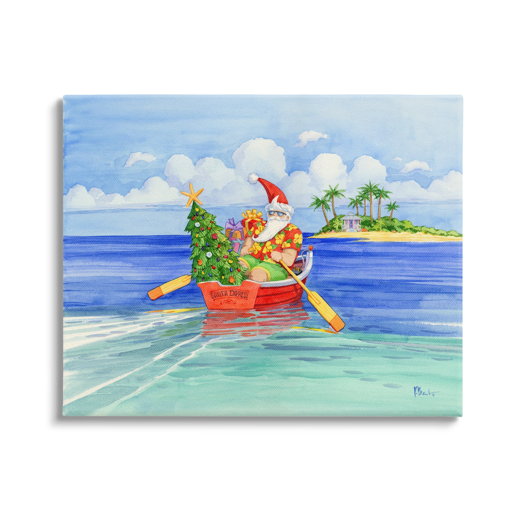 Stupell Industries Santa's Delivery Tropical Christmas Boat Canvas Wall Art