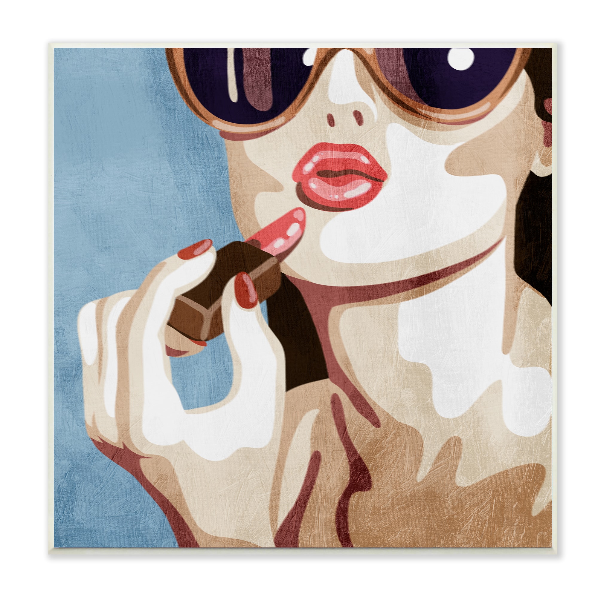 Stupell Industries Fashion Designer Lips Kiss Blue Painting, 12