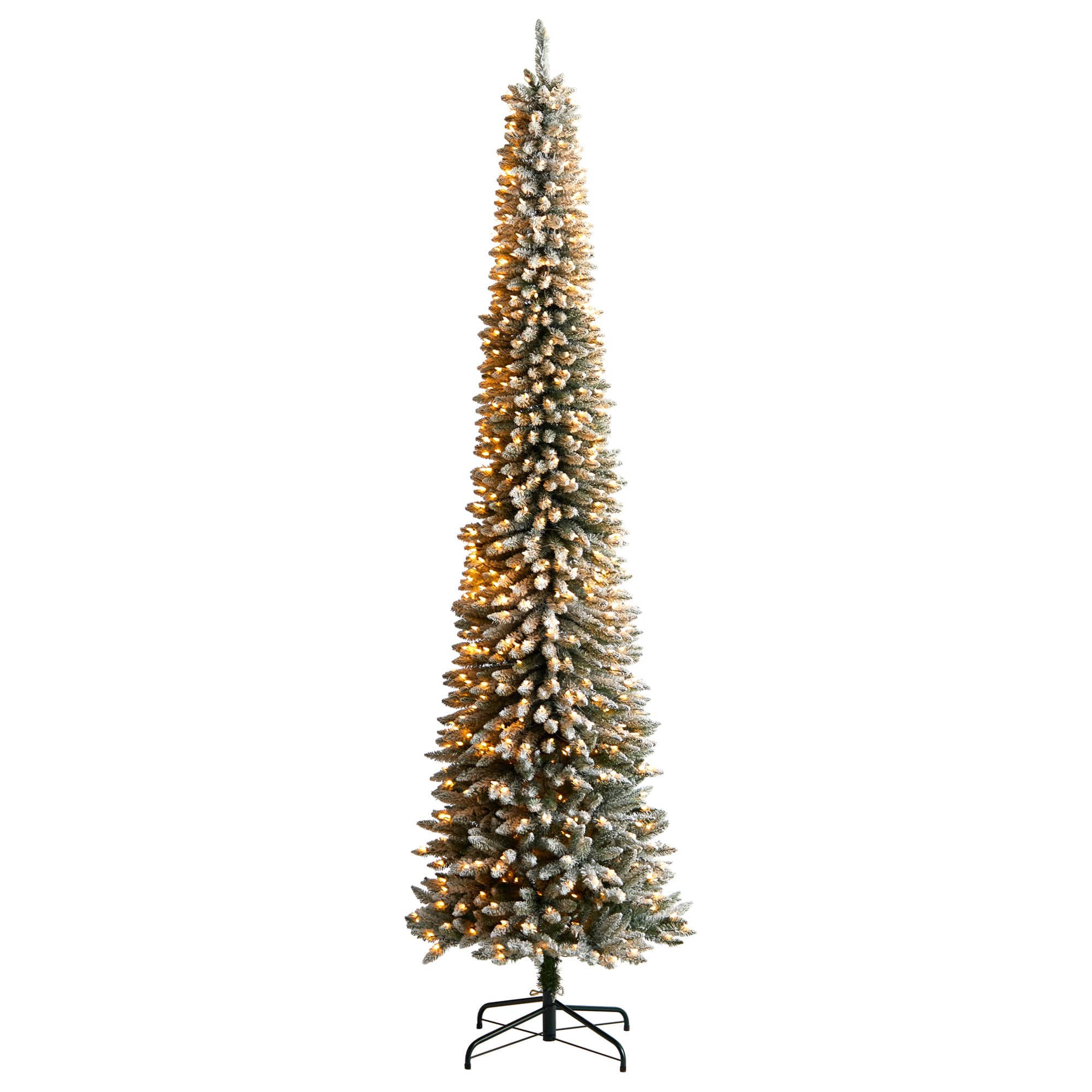 10ft. Pre-Lit Flocked Pencil Artificial Christmas Tree, Clear Lights