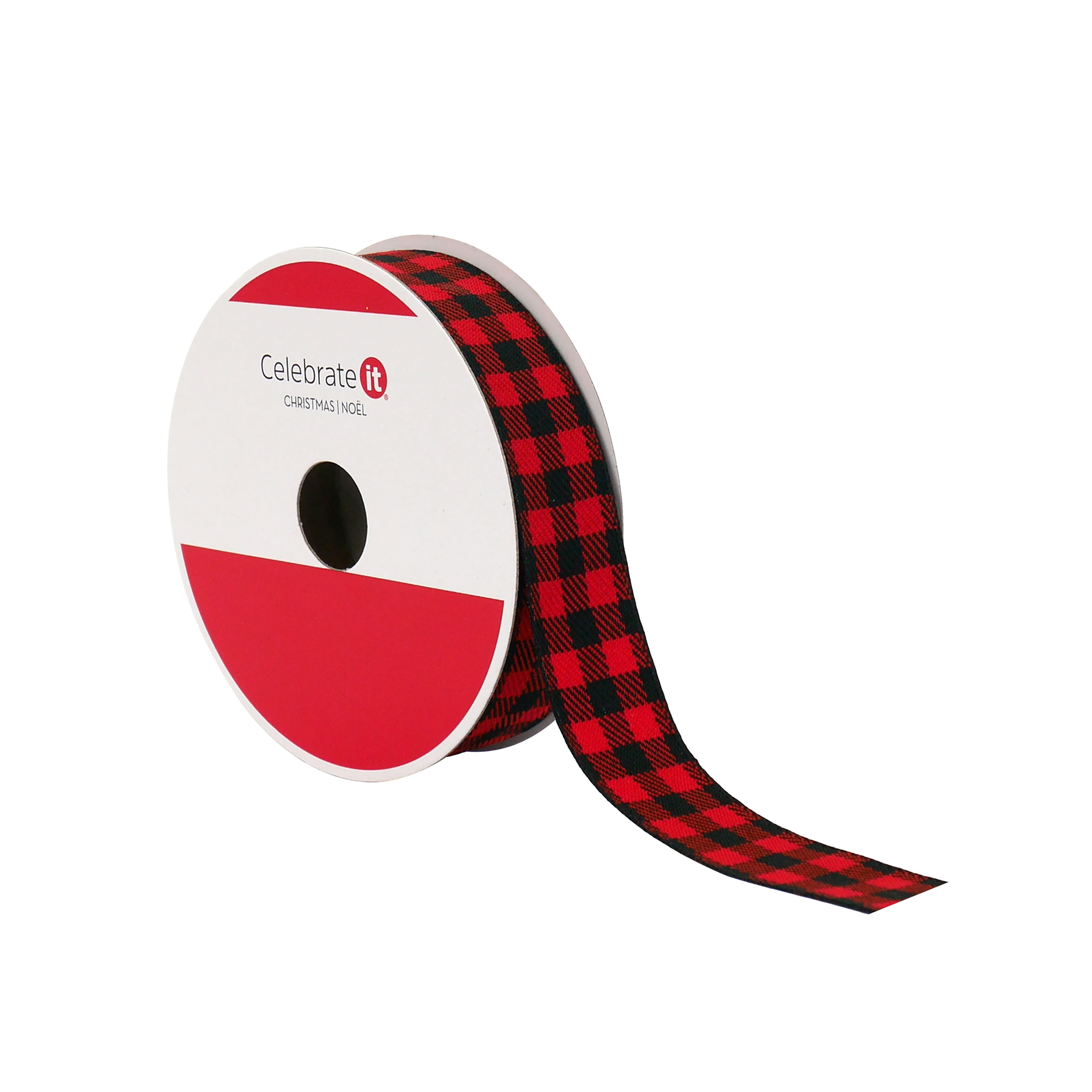 7/8&#x22; x 30ft. Red &#x26; Black Buffalo Check Wired Ribbon by Celebrate It&#xAE;