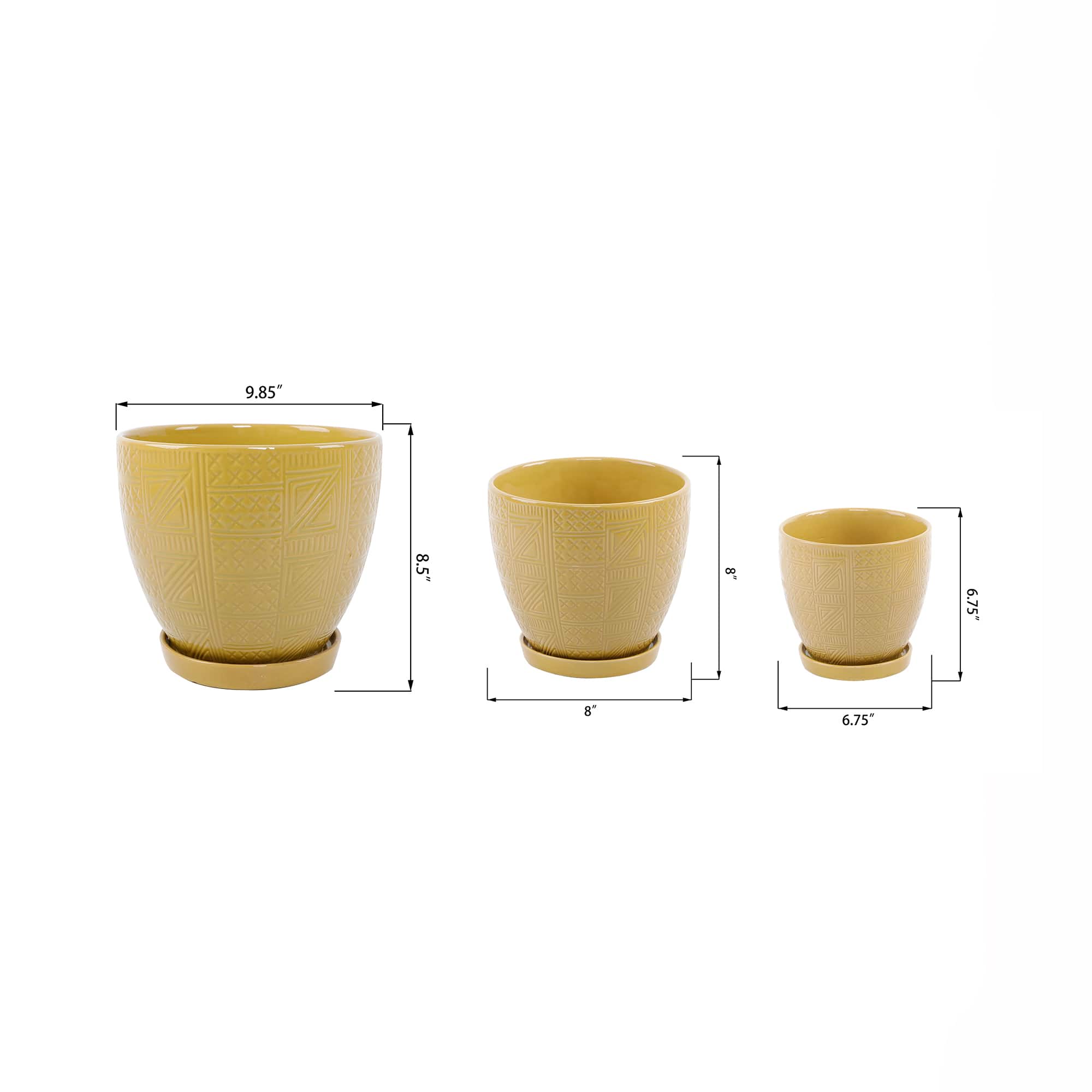 Flora Bunda&#xAE; Mustard Hiero Ceramic Pot On Saucer Set, 3ct.