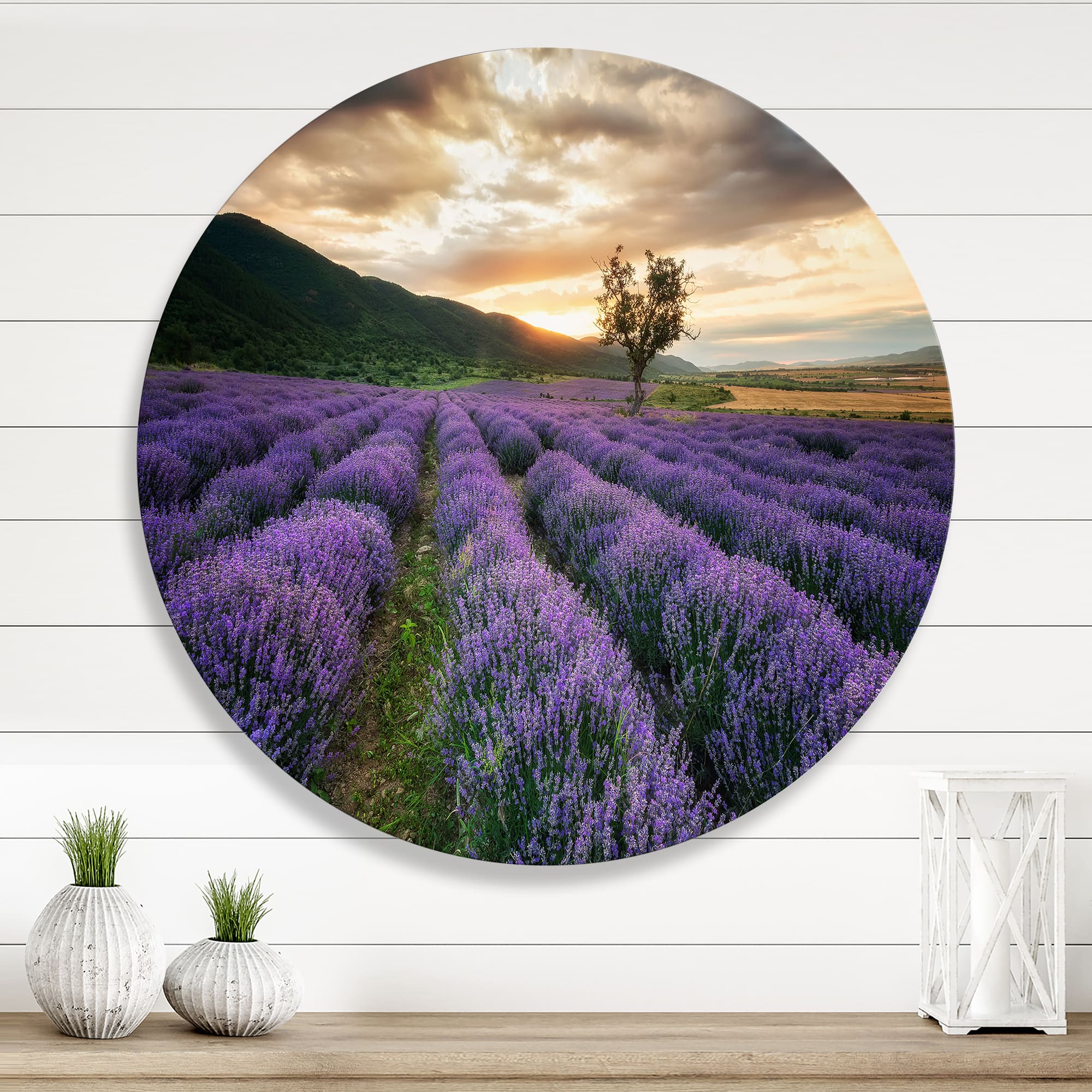 Designart - Sunrise & Dramatic Clouds Over Lavender Field VII