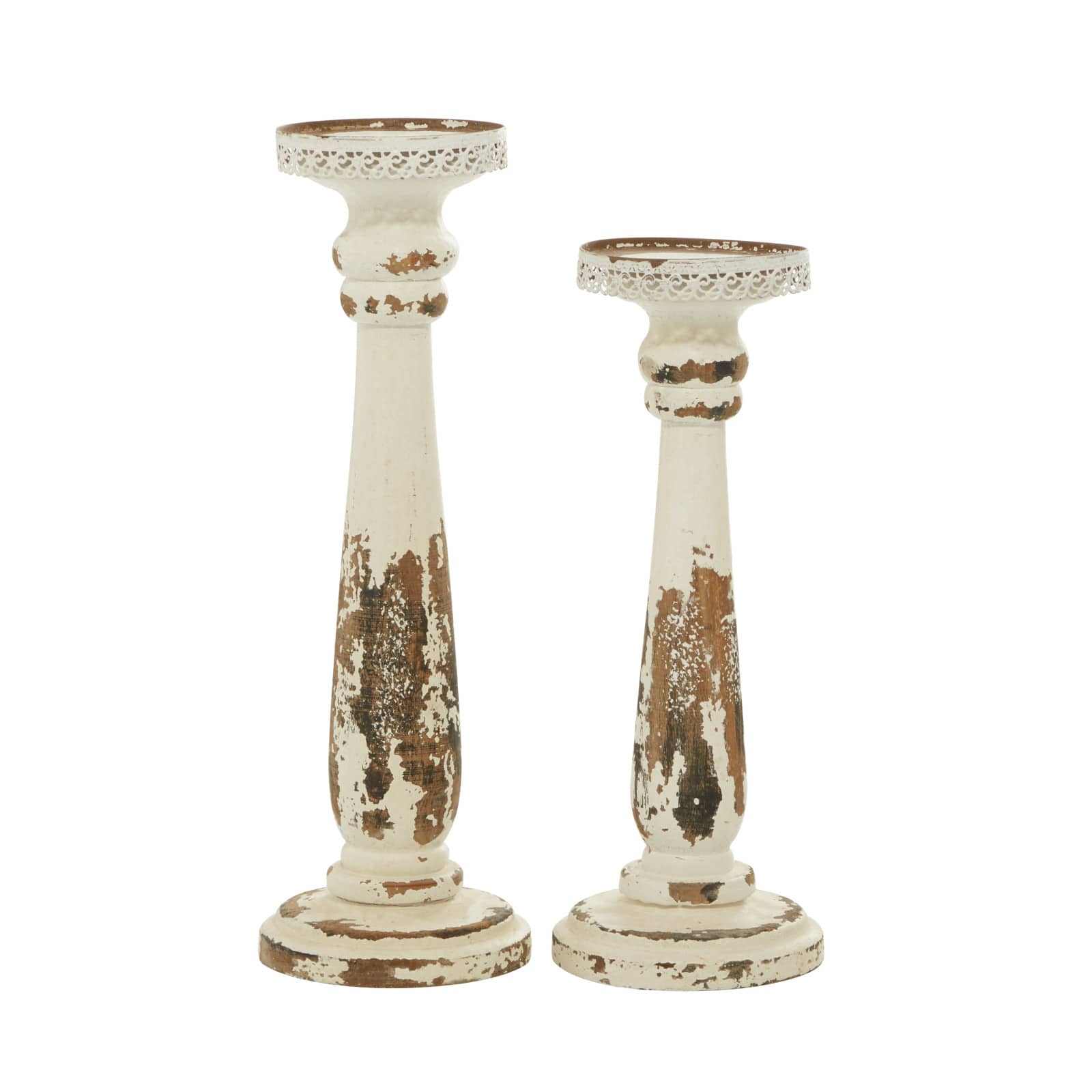 Brown & White Traditional Candle Holder Set, 13" & 15"