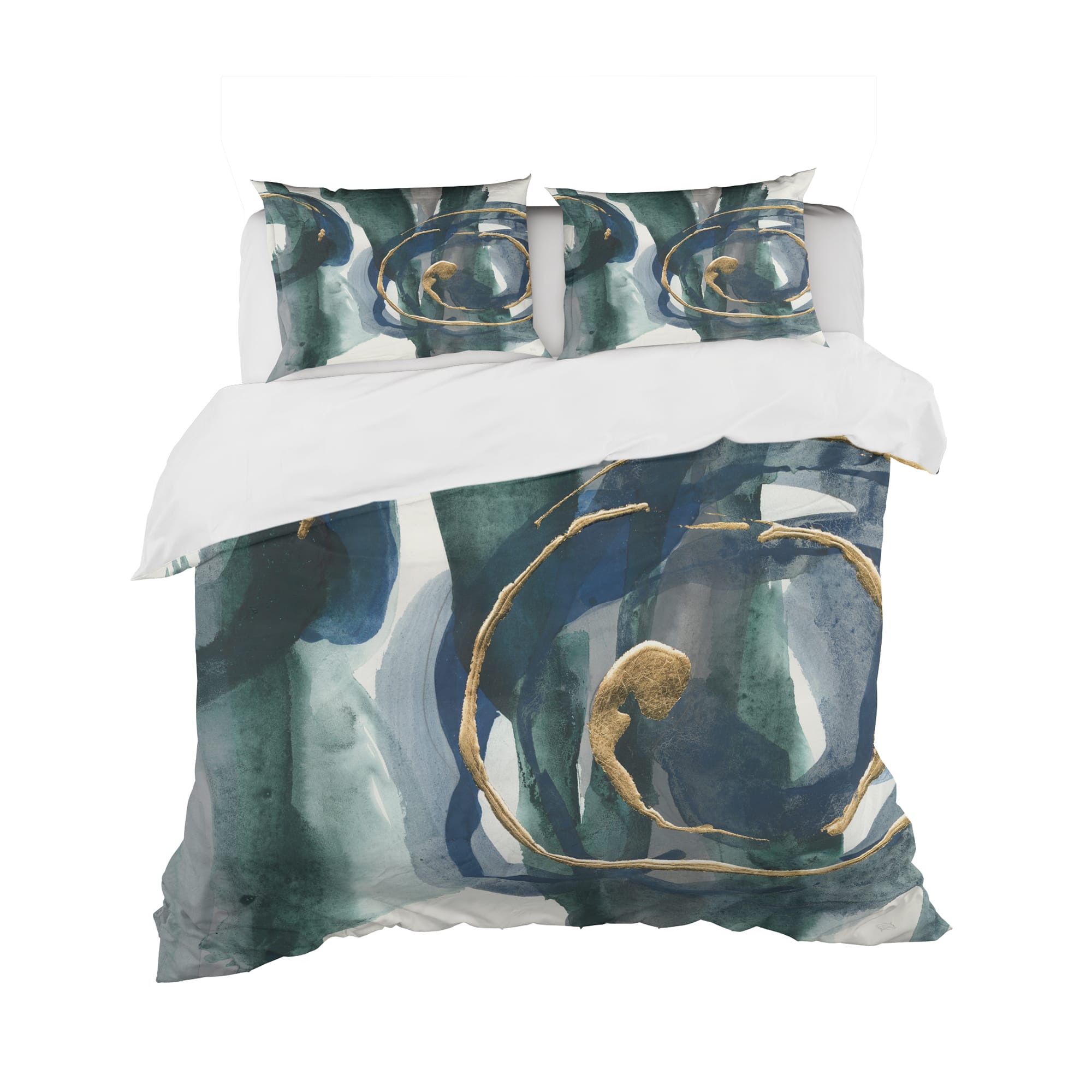 Designart &#x27;Indigo and Gold III&#x27; Geometric Bedding Set - Duvet Cover &#x26; Shams