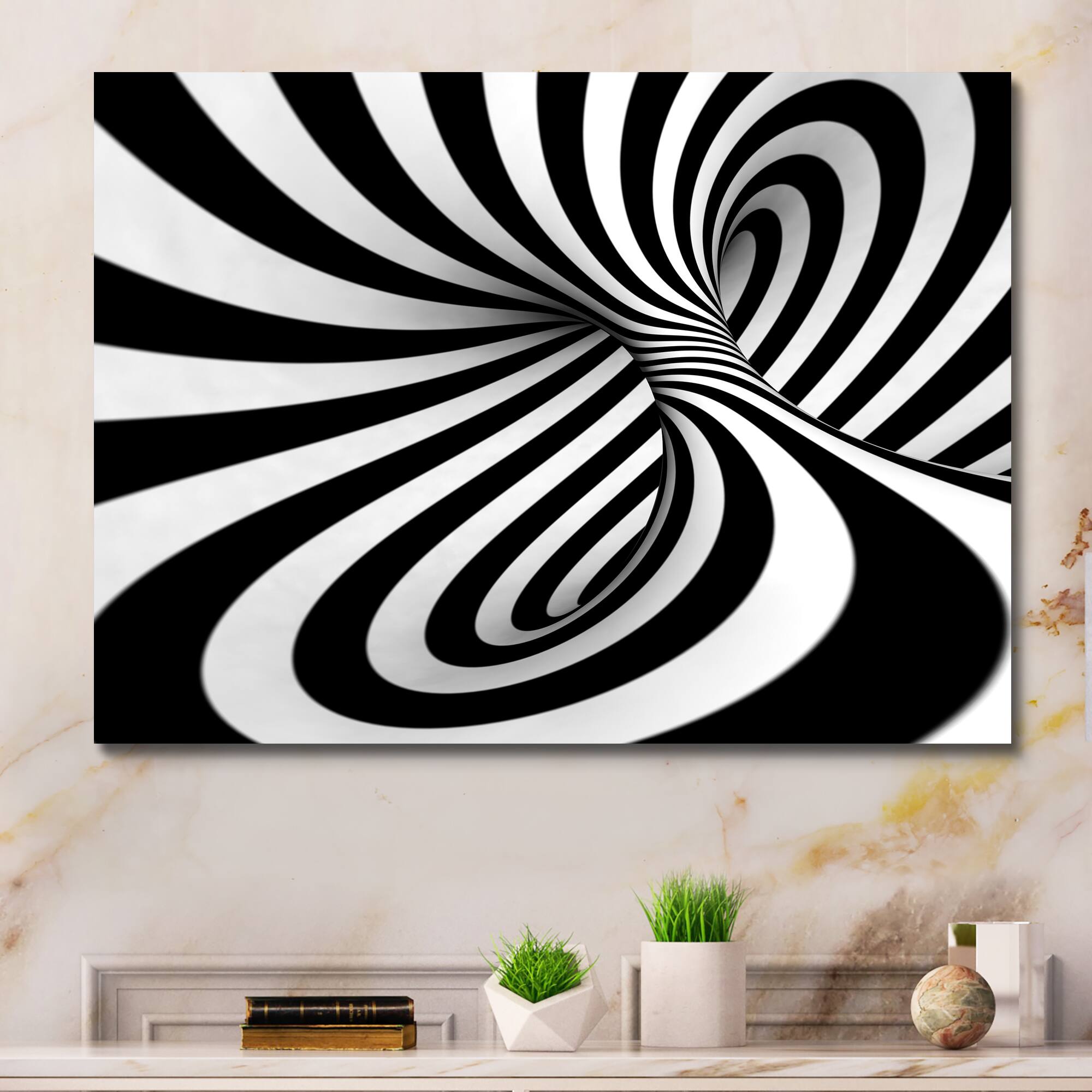 Designart - Spiral Black n White - Abstract Canvas Art Print