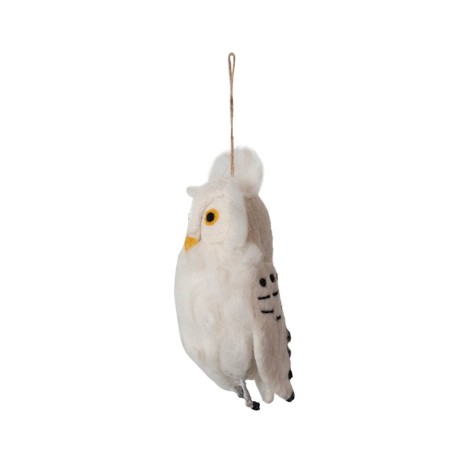 Hello Honey&#xAE; 8&#x22; White, Yellow &#x26; Black Handmade Wool Felt Owl Ornament with Embroidery