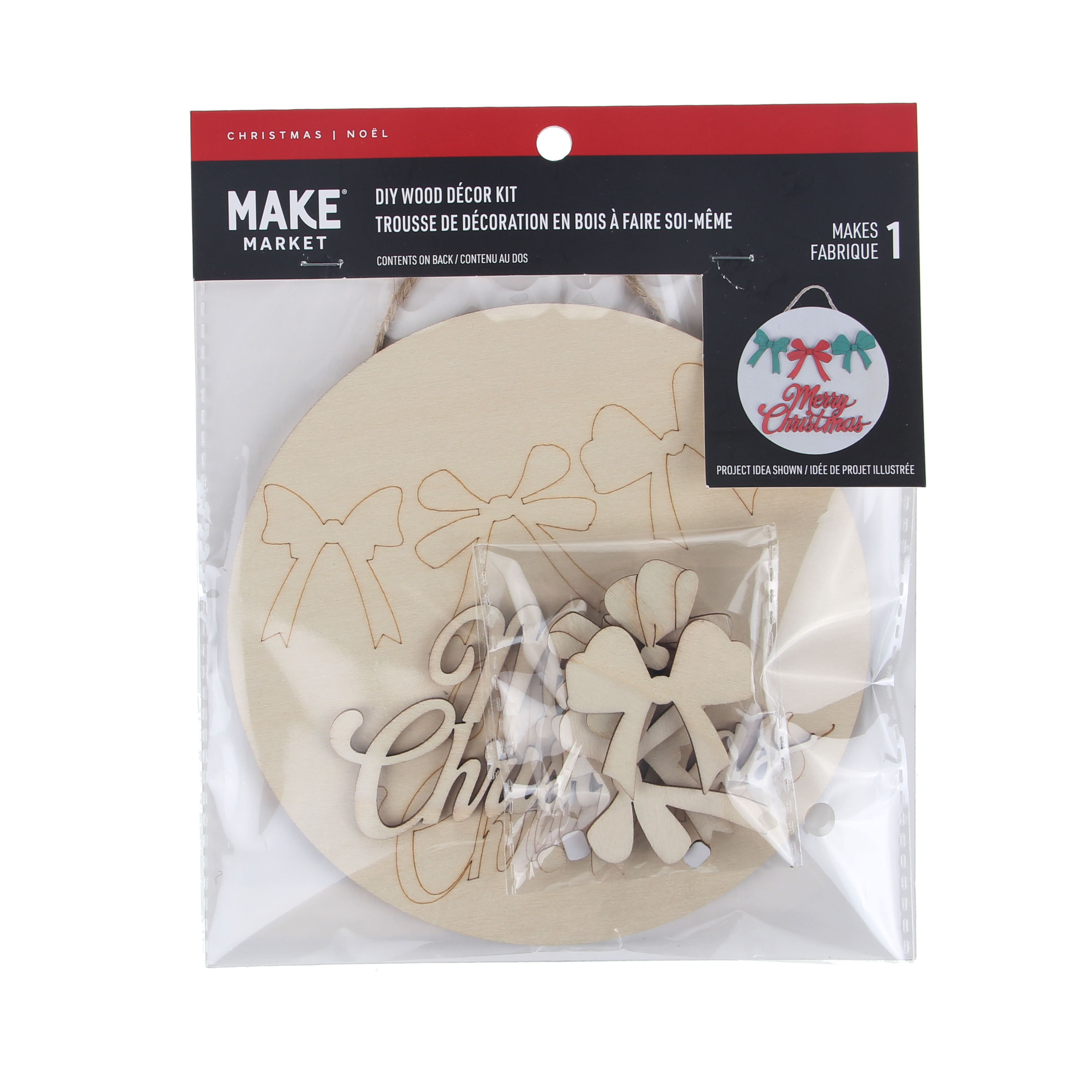 6&#x22; Merry Christmas Bows Plaque DIY Wood D&#xE9;cor Kit by Make Market&#xAE;