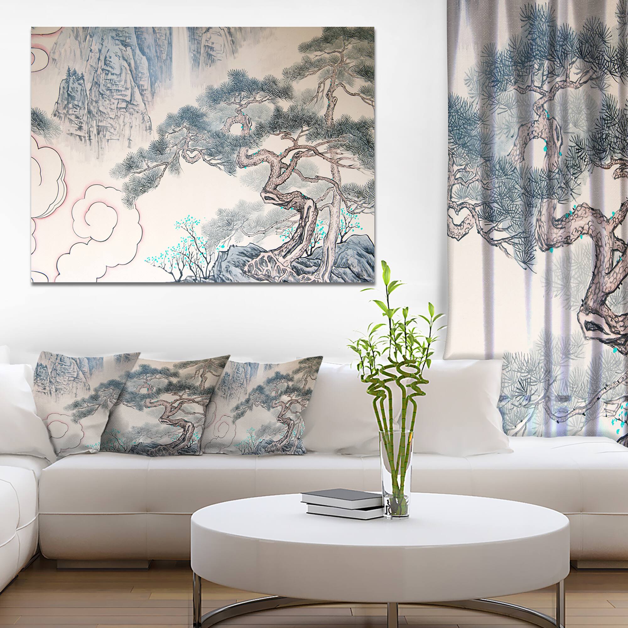 Designart - Chinese Blue Tree Art - Floral Painting Canvas