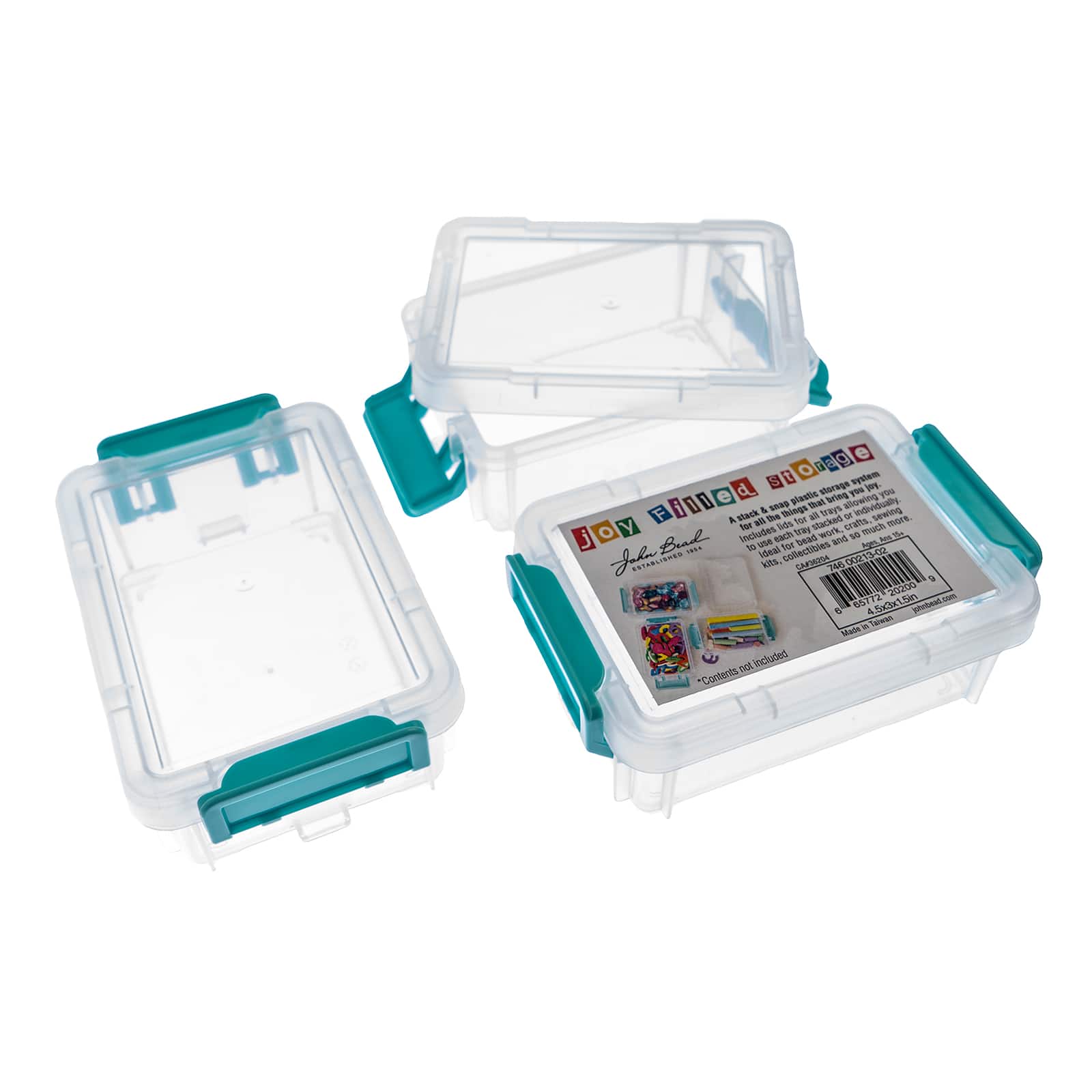 John Bead 4.5" Joy Filled Clear & Turquoise Stackable Containers With Lids