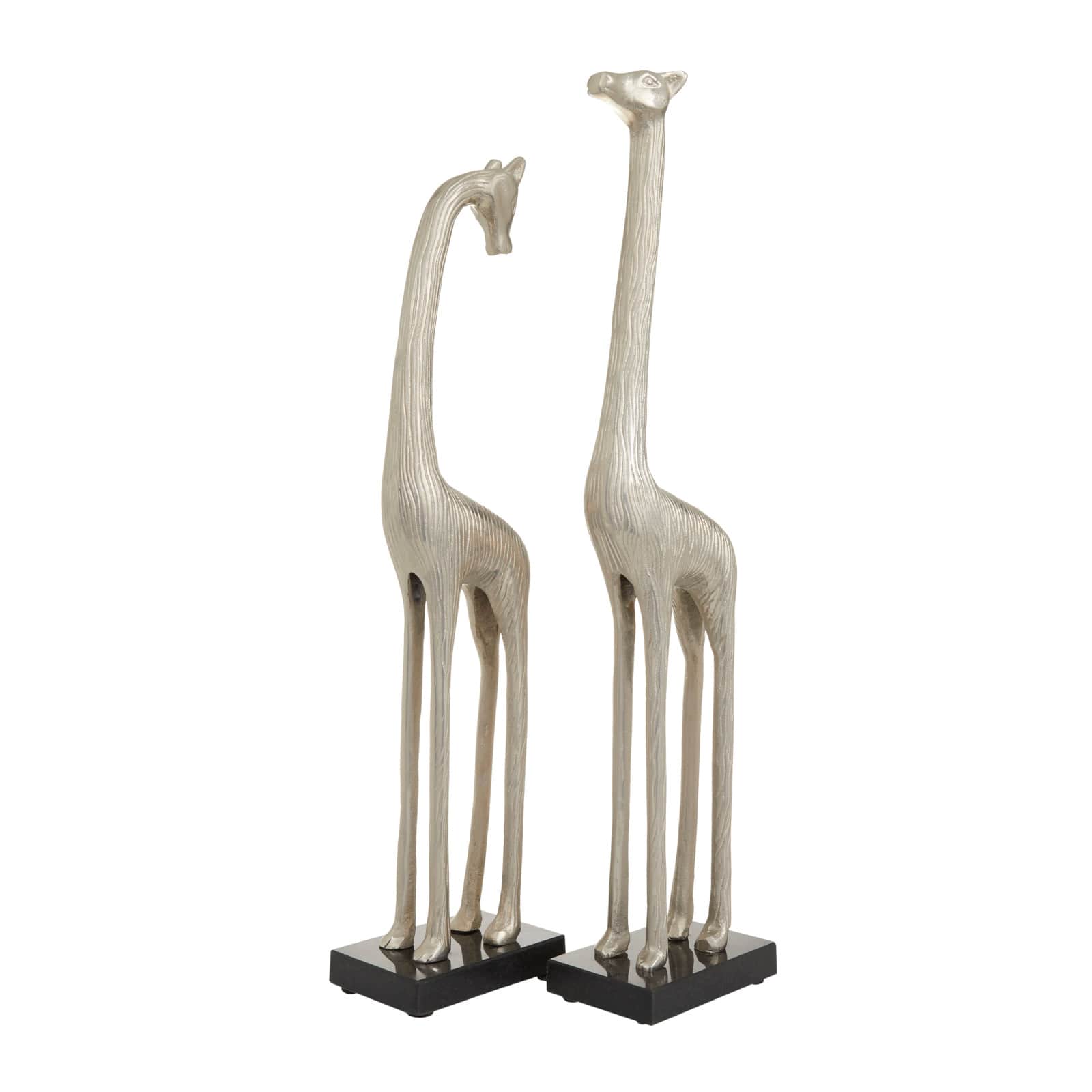 Silver Aluminum Contemporary Giraffe Sculpture Set