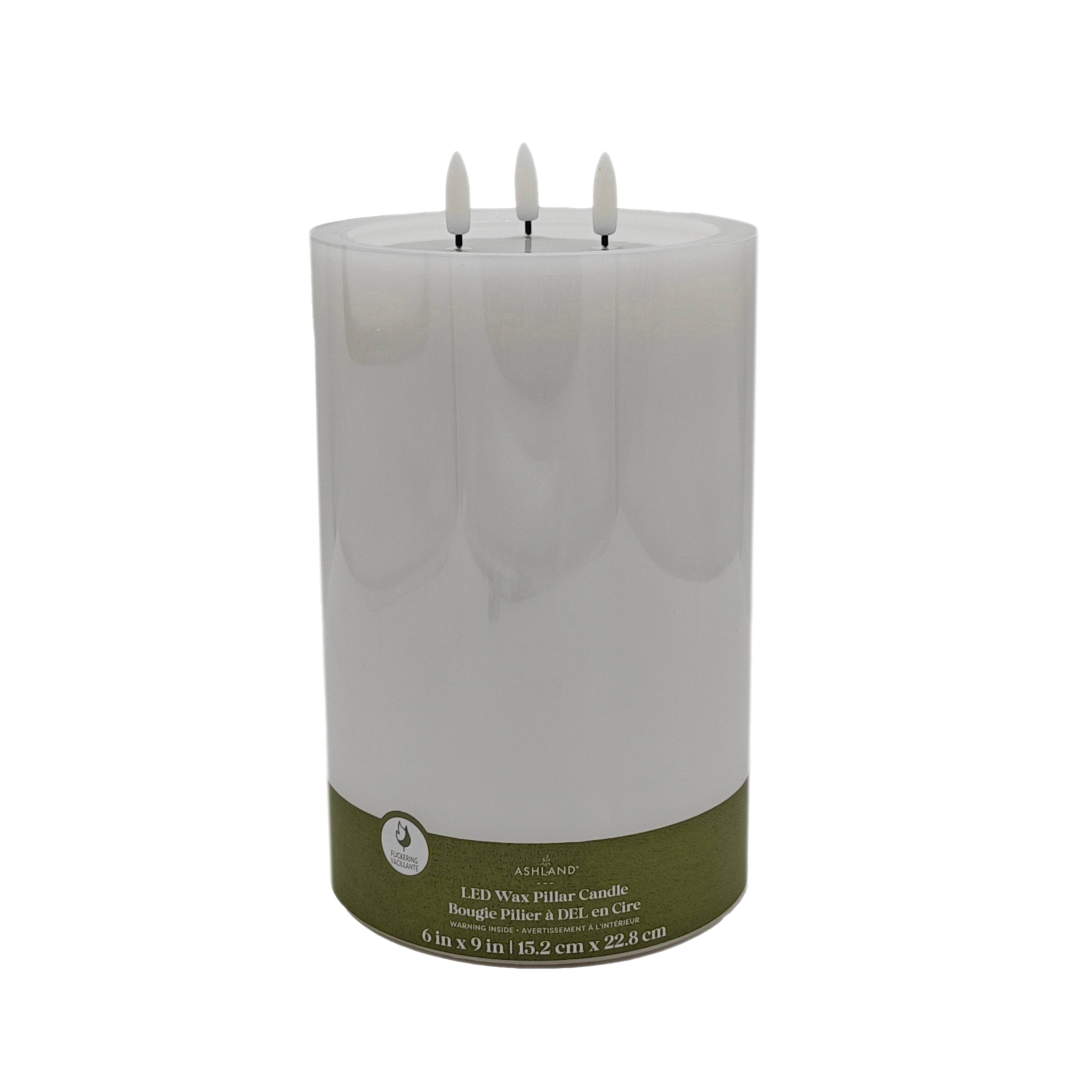 6" x 9" Flickering 3-Wick LED Wax Pillar Candle by Ashland®