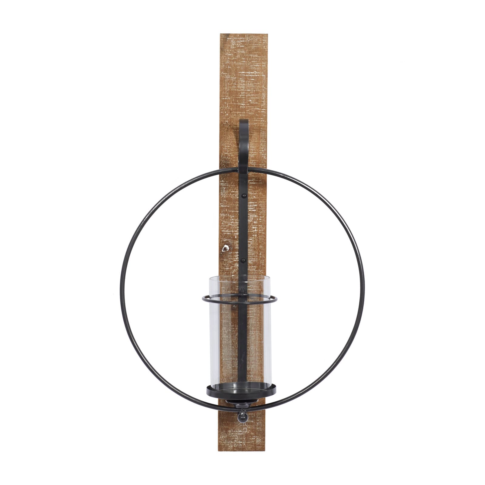 Farmhouse Brown Wood And Metal Wall Candle Holder, 28&#x22; x 16&#x22; x 6&#x22;