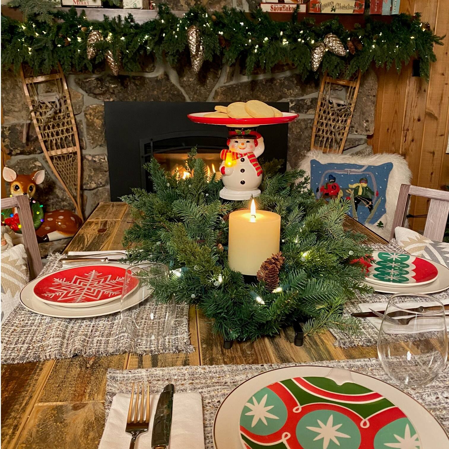 Lit Snowman Cake Plate