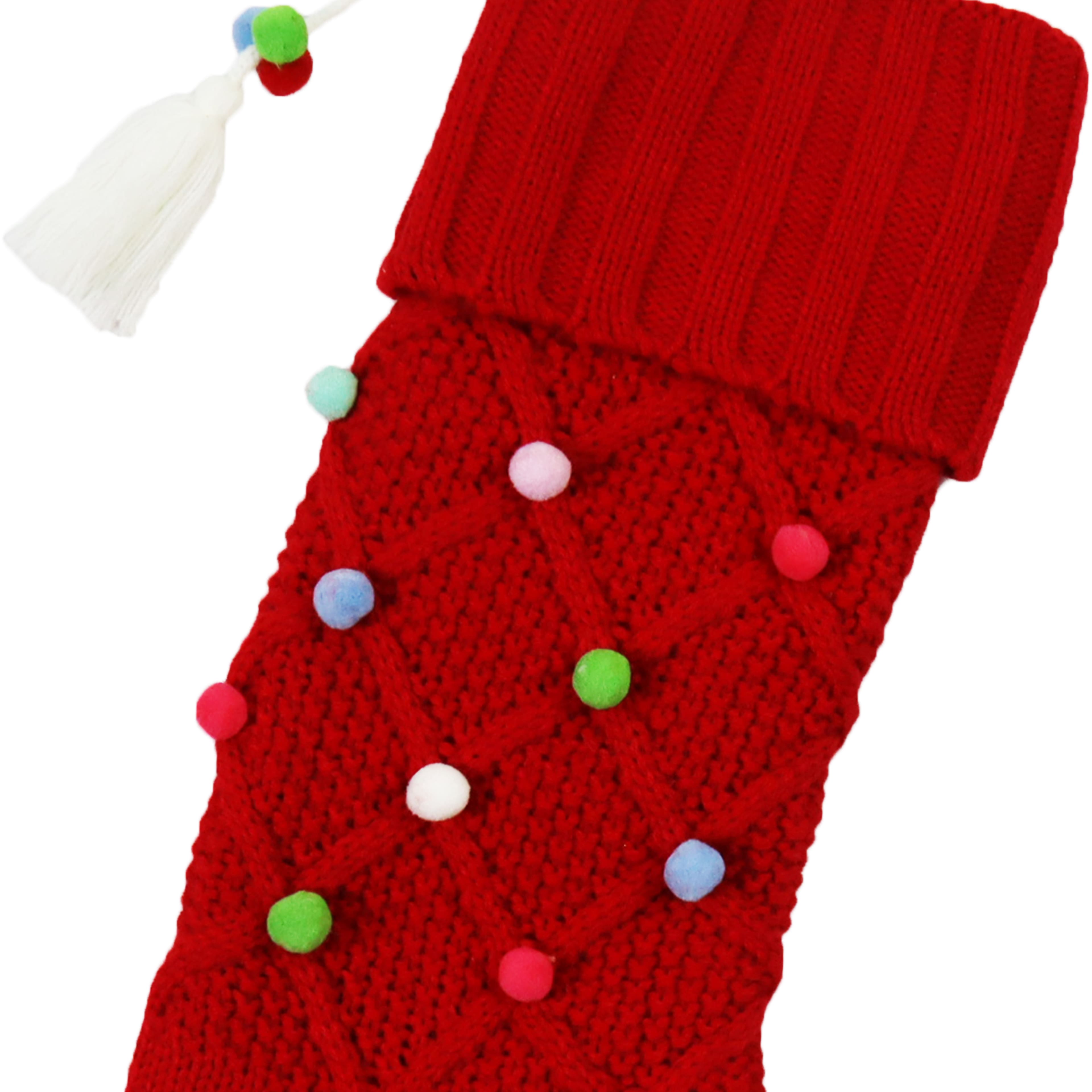 Assorted 21&#x22; Knit Pom Pom Dots Stocking, 1pc. by Ashland&#xAE;