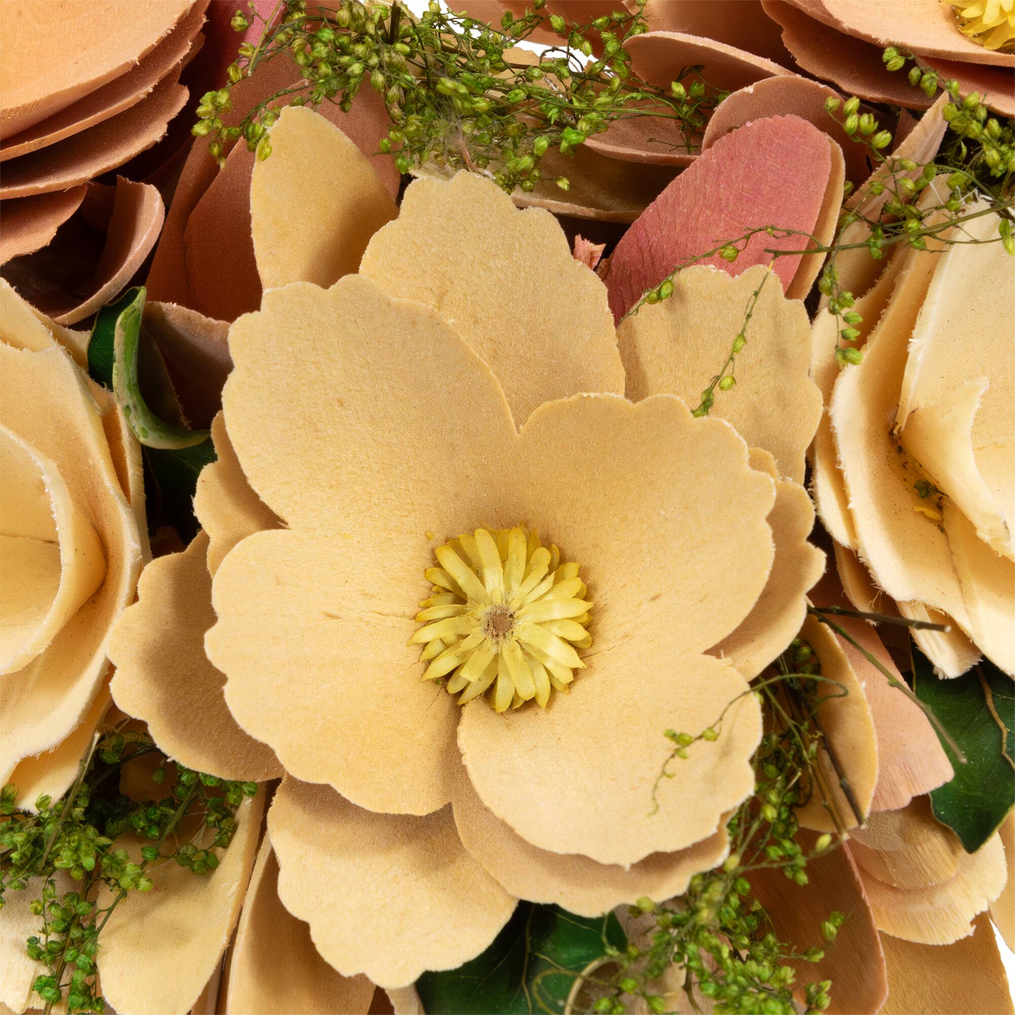 15" Pink & Yellow Mixed Floral Artificial Valentine's Day Heart Wreath