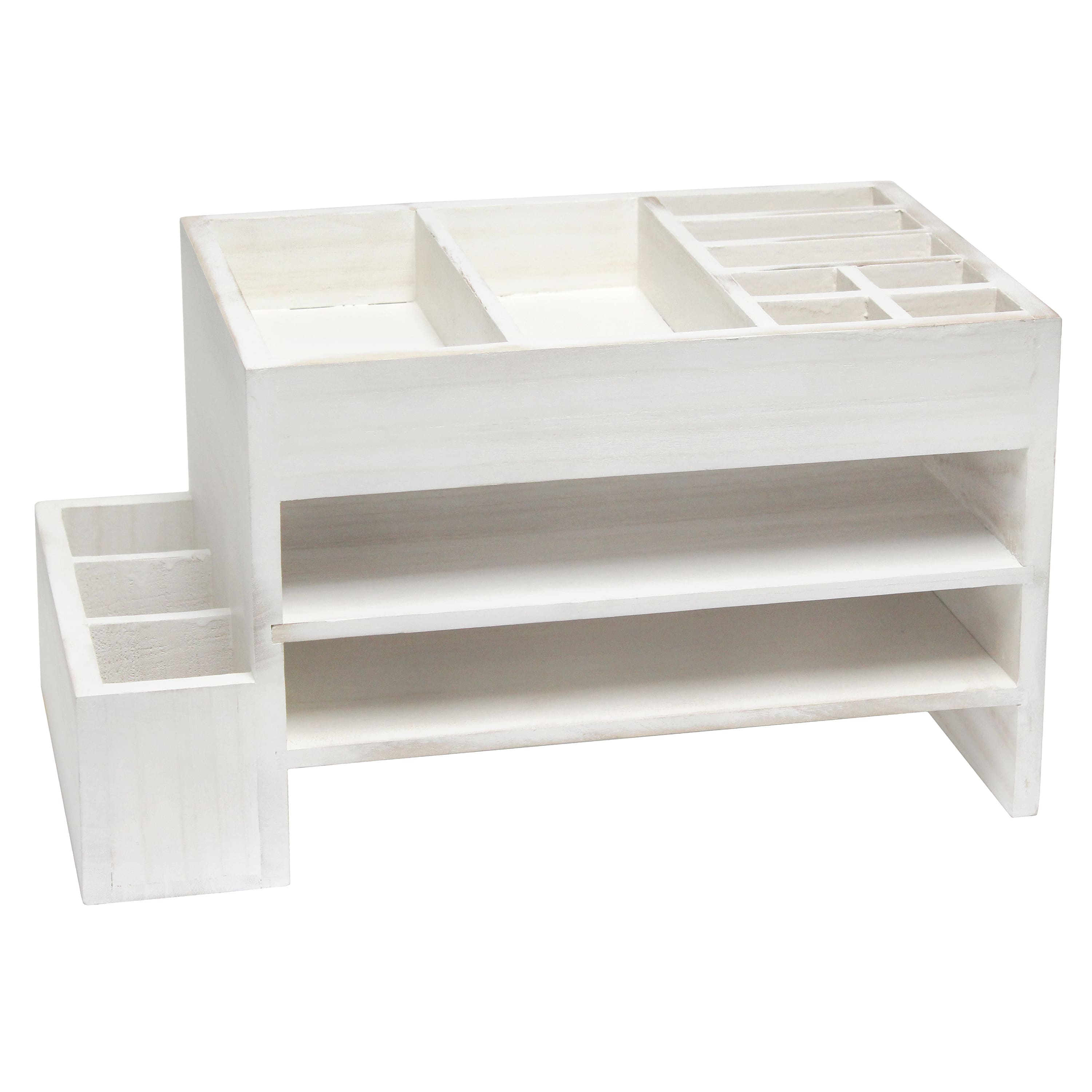 Elegant Designs Whitewash Wood Cubbies & Letter Tray Desk Organizer