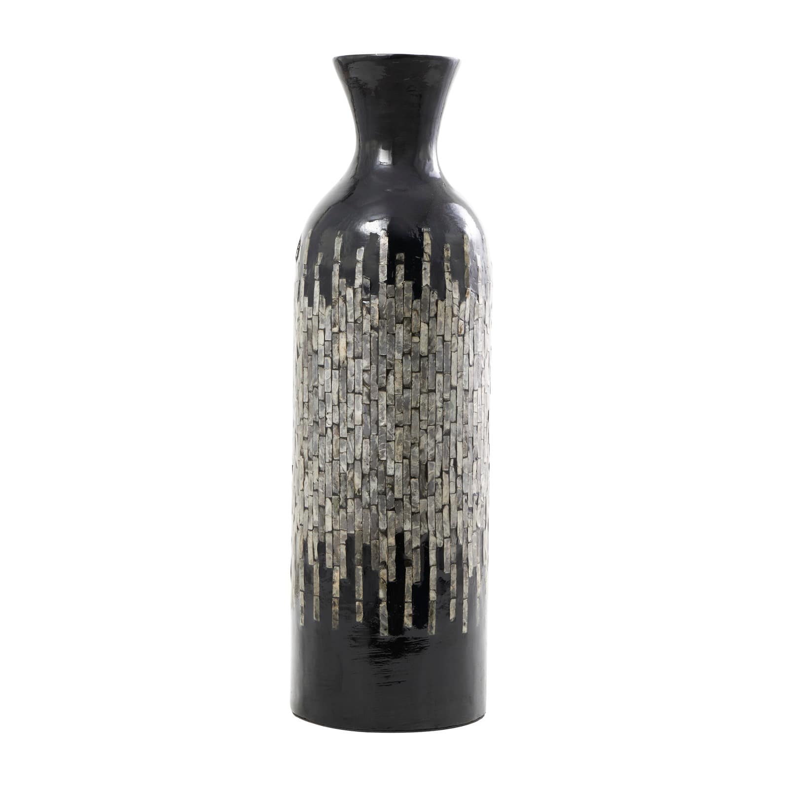 27&#x22; Black Capiz Shell Handmade Vase with Gray Ombre Design