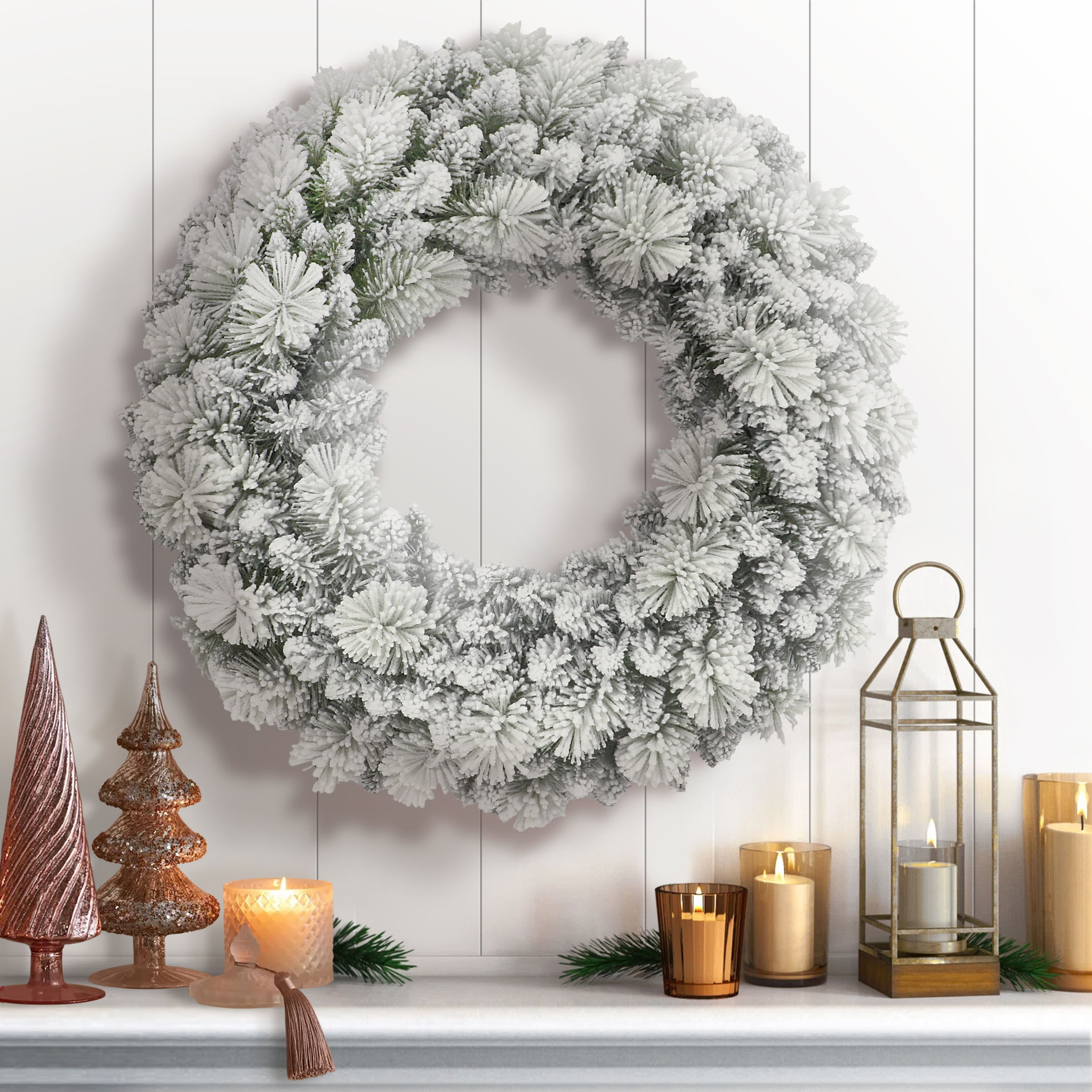 32&#x22; Flocked Spruce Wreath