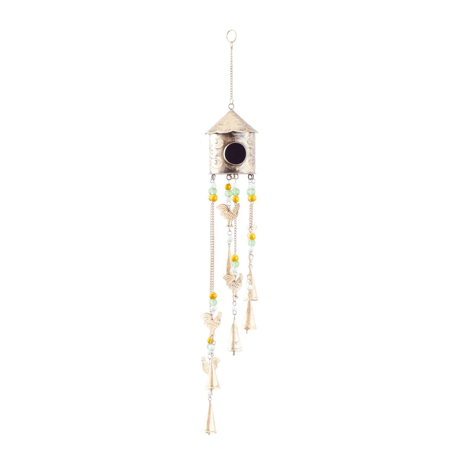35" Gold Colored Metal Rustic Birdhouse Windchime