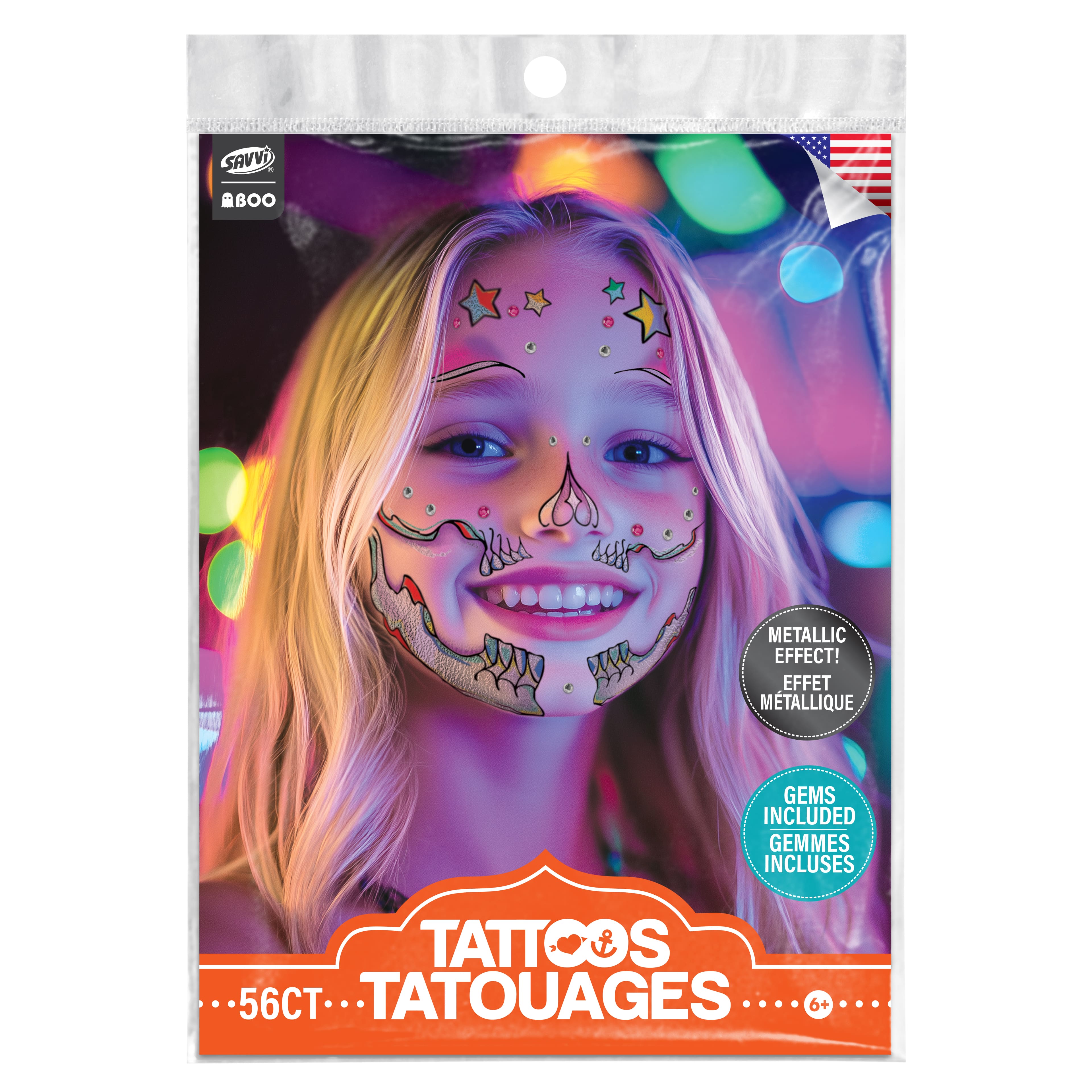 Savvi Glam Skull Costume Temporary Tattoos with Gems