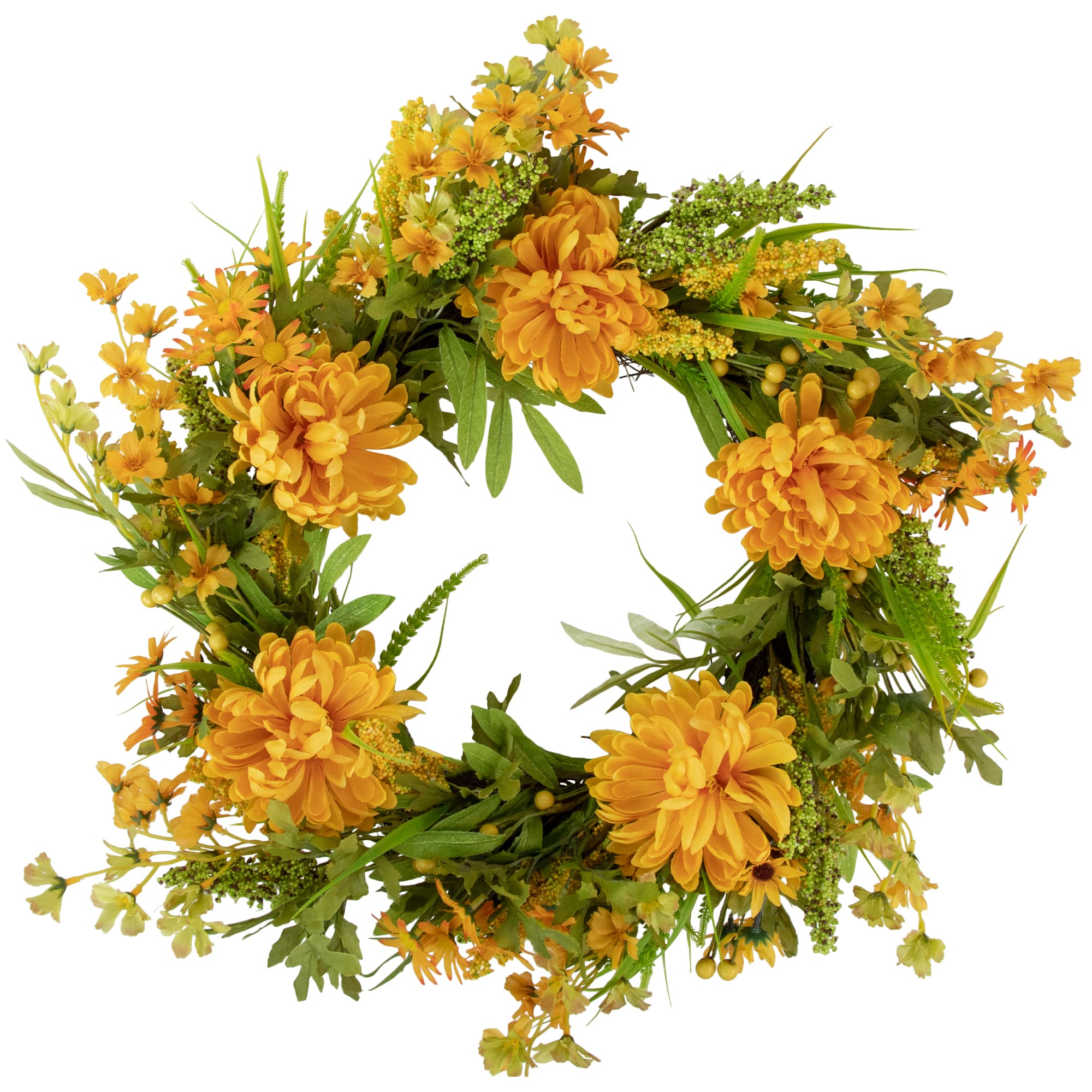 24" Yellow Peony Artificial Fall Harvest Twig Wreath