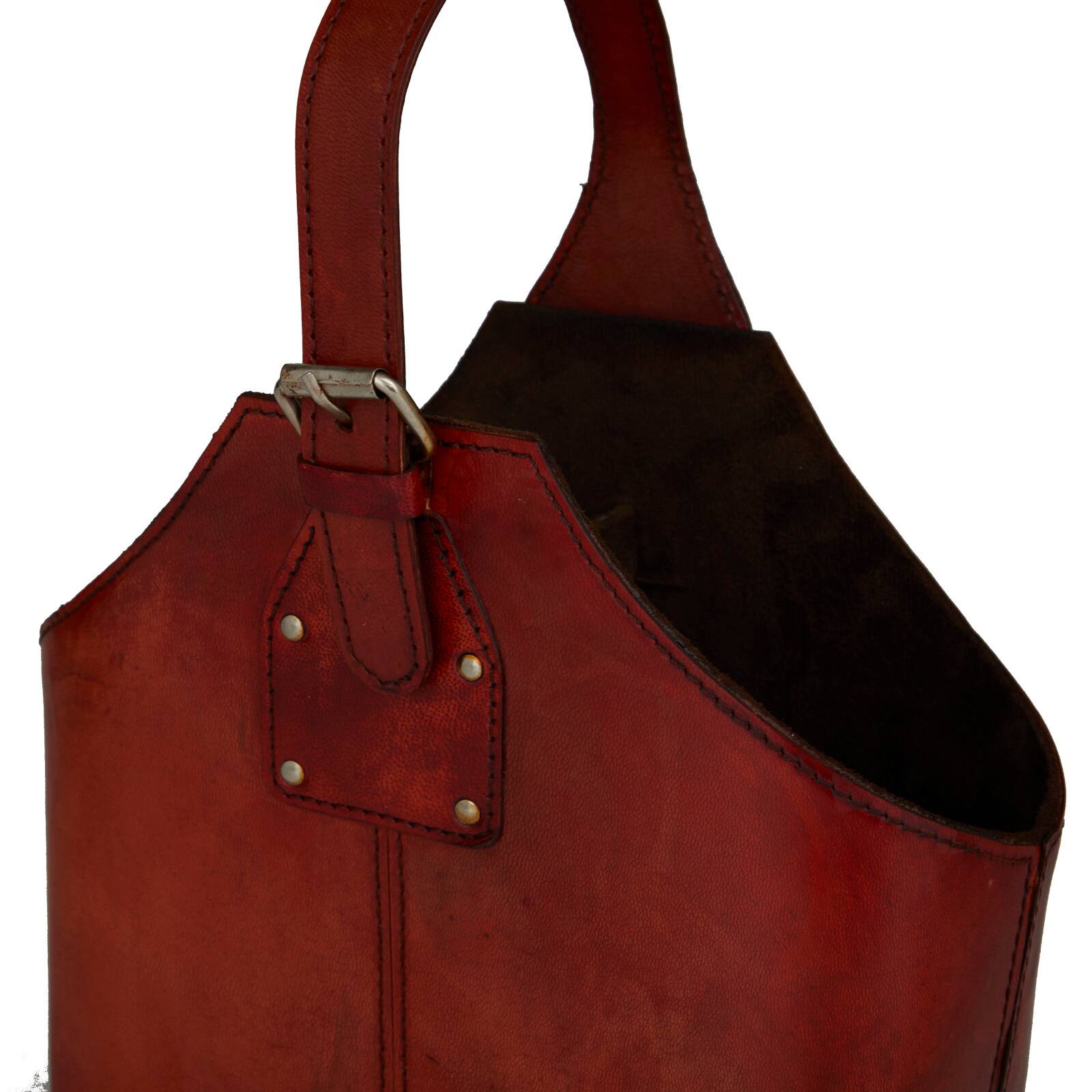 Red Leather Wine Holder with Carrying Handle