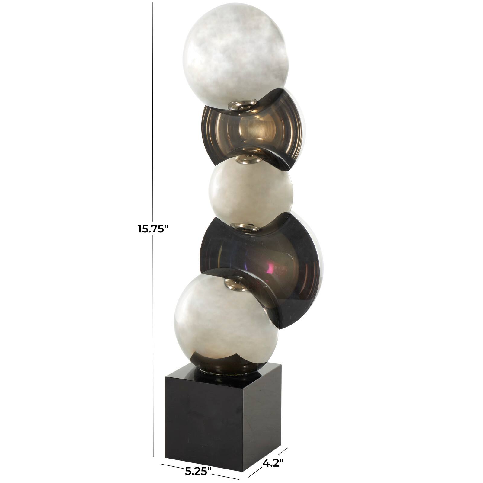 15.75" Black Glass Abstract Stacked Orb Sculpture with Black Base