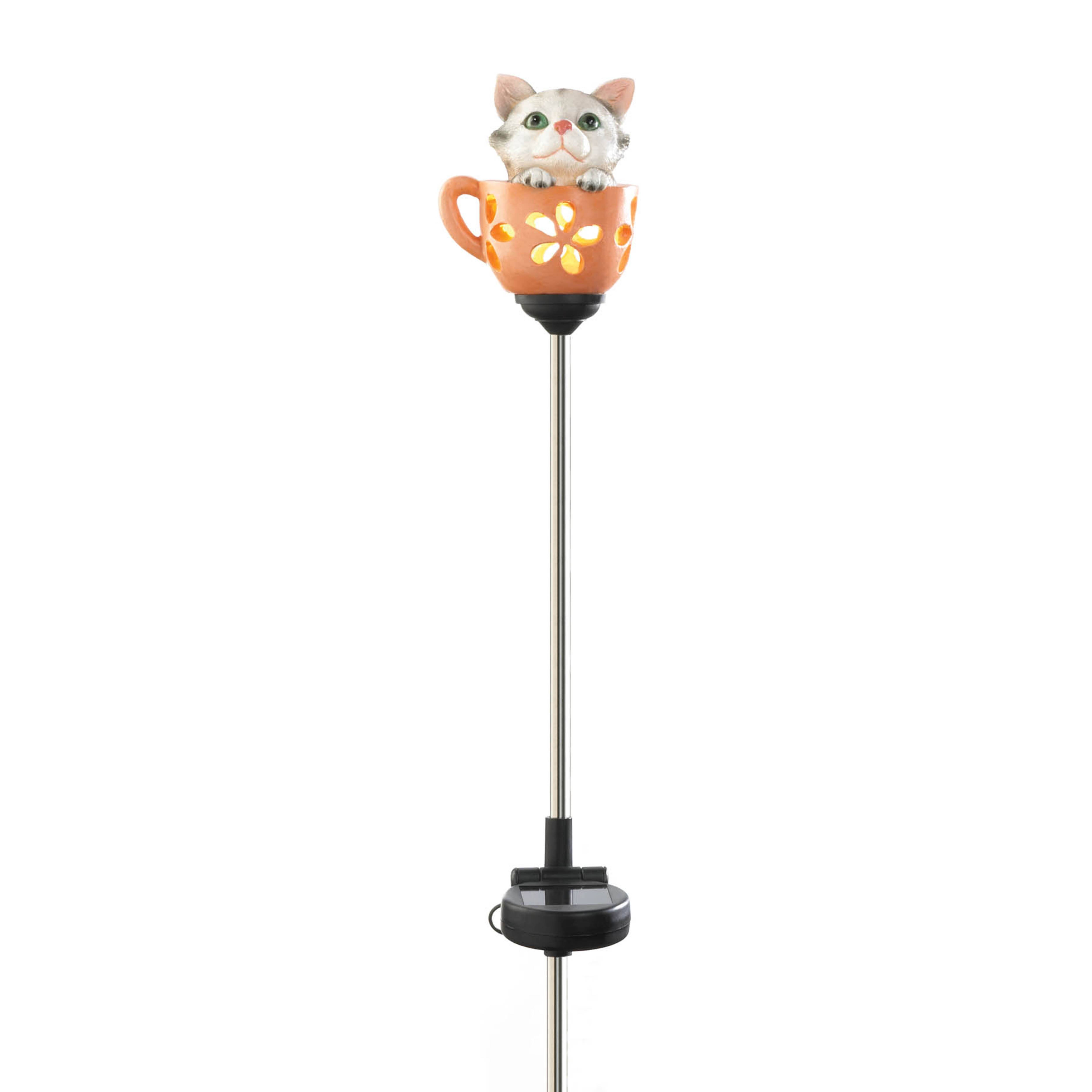 30.5" Kitten in Cup Solar Garden Stake