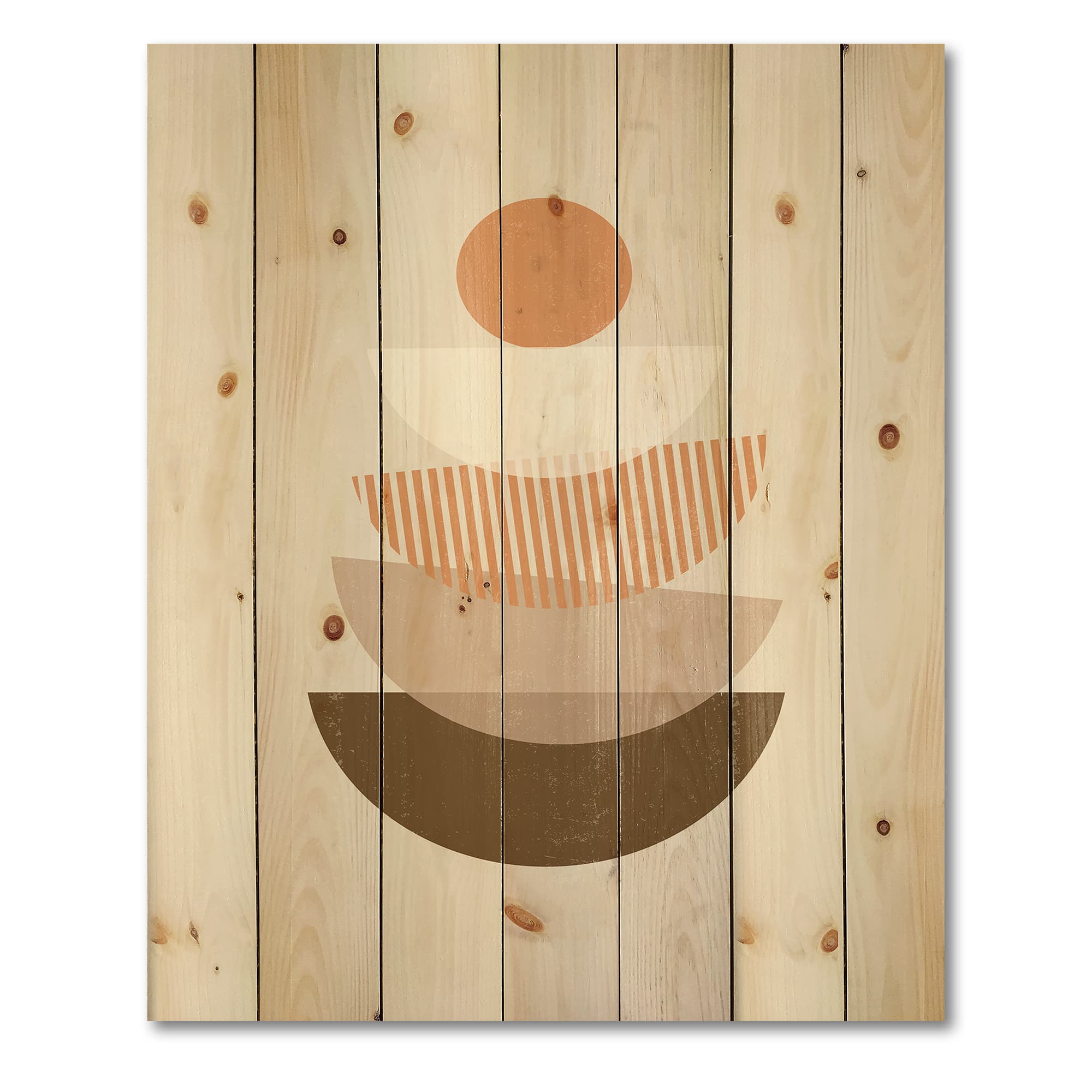 Designart - Abstract Sun & Moon Geometrics In Terracotta I - Modern Print on Natural Pine Wood