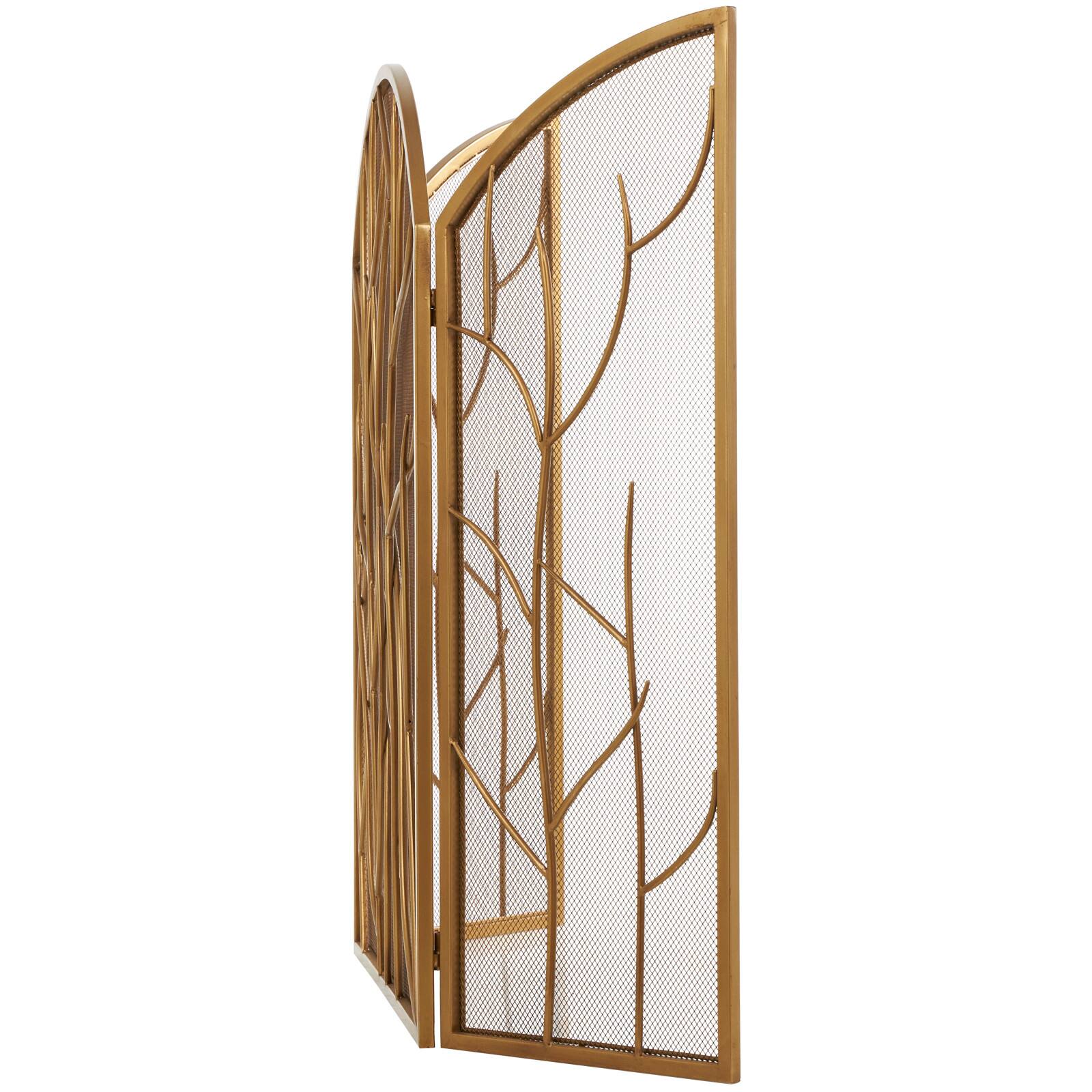 Gold Metal Tree Arched 3-Panel Fireplace Screen